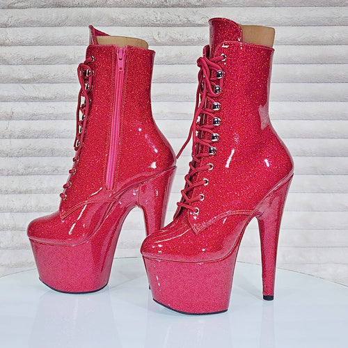 Adore 1020GP Fuchsia Pink Glitter Patent  7" High Heel Platform Ankle Boots NY - Totally Wicked Footwear