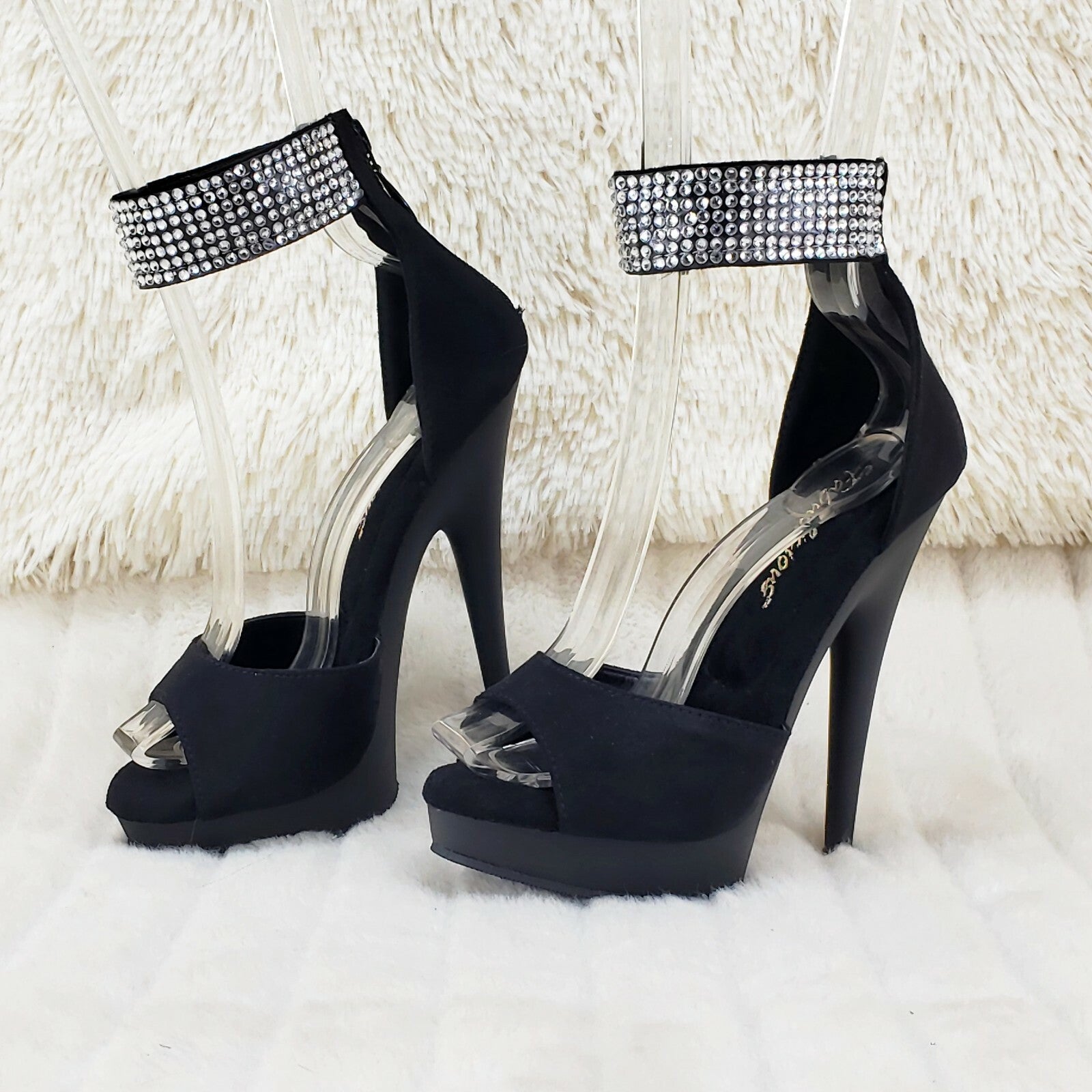 Sultry 625 Black Faux Suede 6" High Heels Platform Sandal Shoes NY