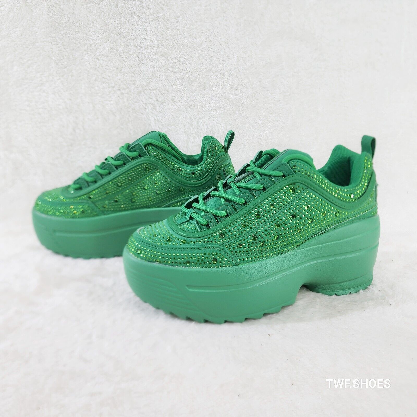 Cush Baby 2 Kelly Green Rhinestone Platform Sneakers - Totally Wicked Footwear
