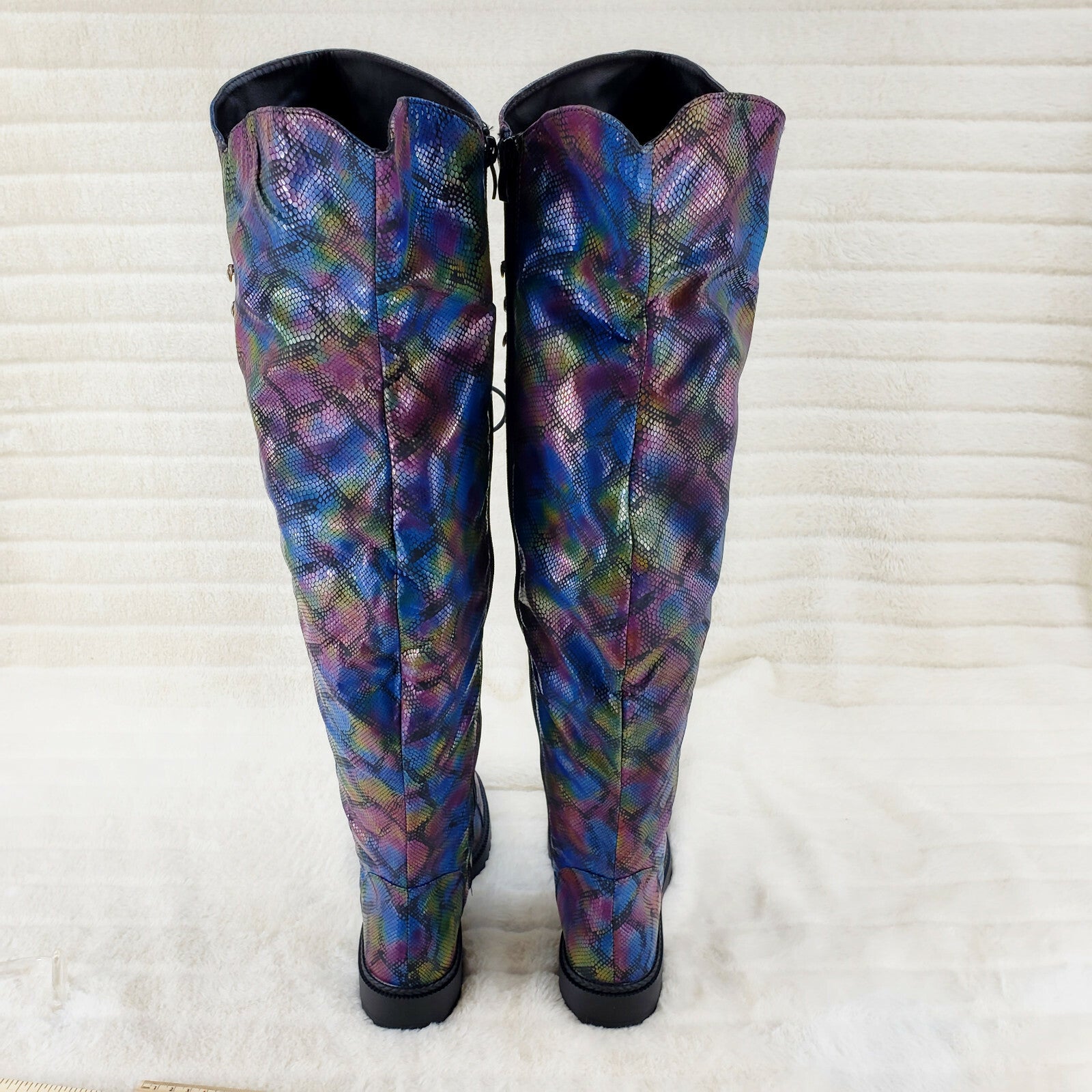 Ocho Colorful Rainbow Snake Corset Lace Over the Knee Fashion Riding Boot Travis