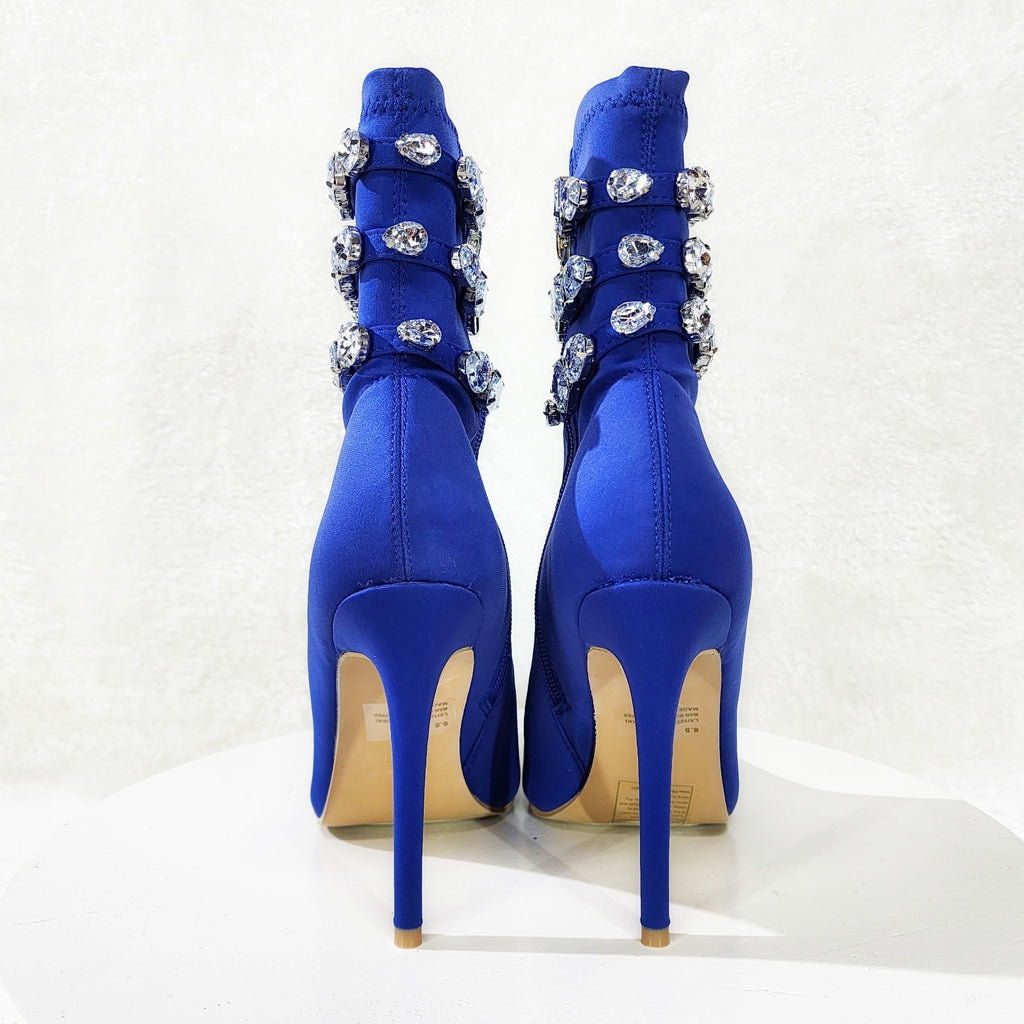 Allure Sexy Stiletto High Heels Blue Stretch Ankle Boot Chelsea Boots - Totally Wicked Footwear
