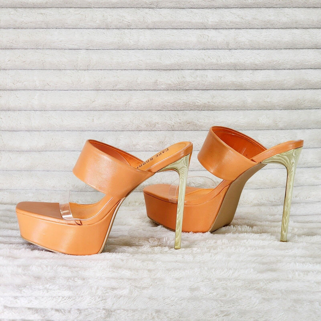 Razz Slip On High Heel Clogs Mules Slides Orange Gold Tone Stiletto - Totally Wicked Footwear