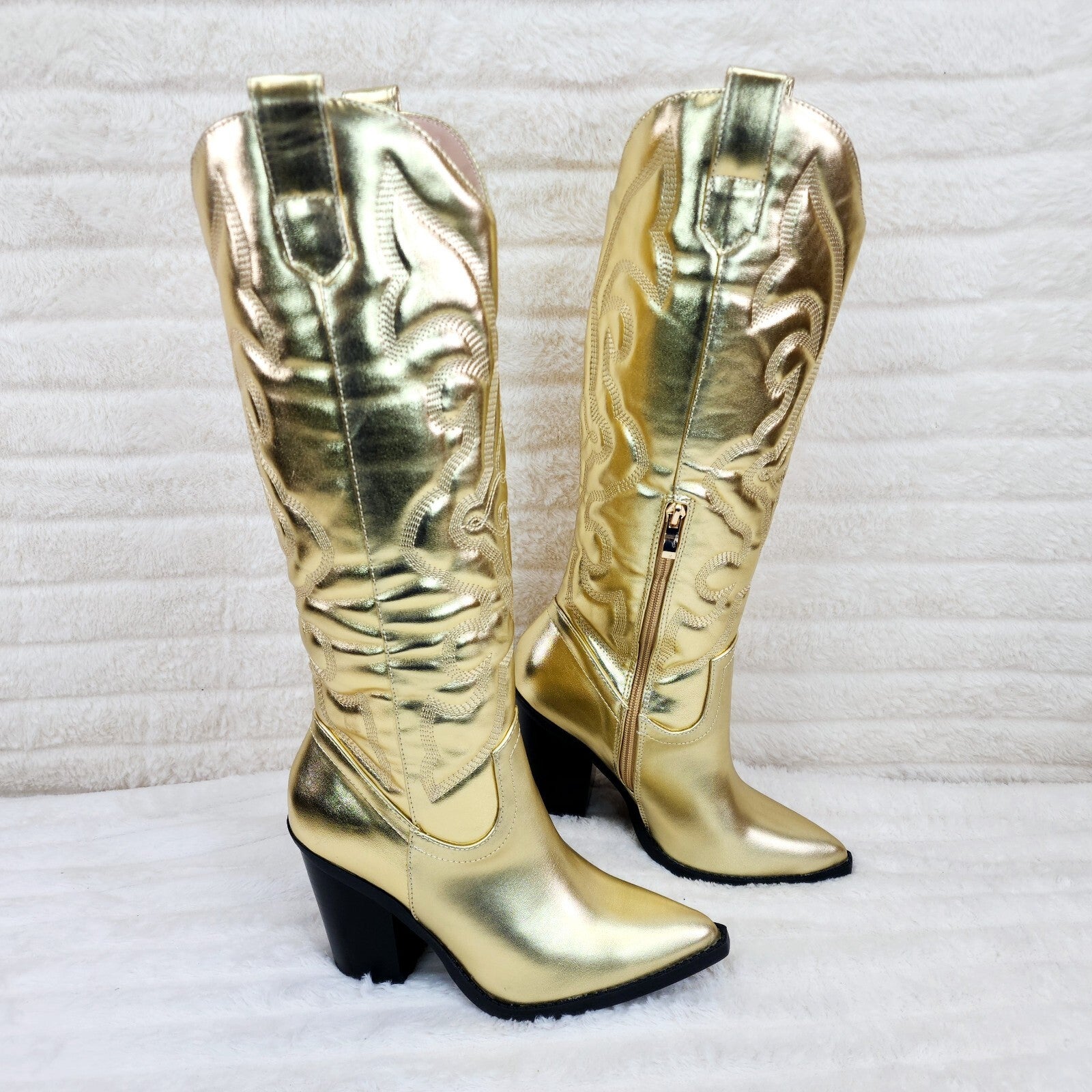 Electric Brushed Metallic Gold Western Knee High Cowgirl Boots