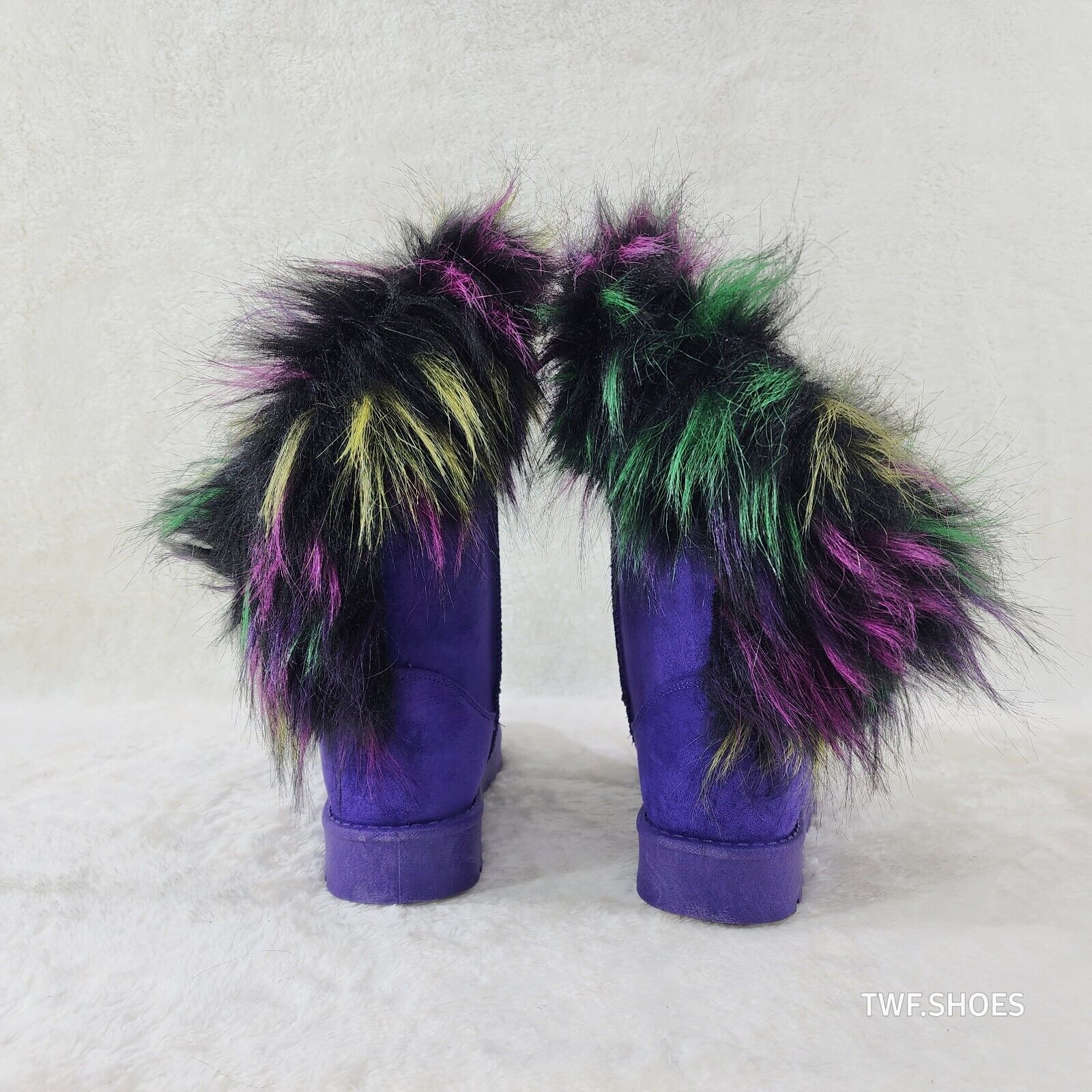 Chi Chi Purple Multi Color Faux Fur Thick Lined Comfy Cozy Winter Boots - Totally Wicked Footwear