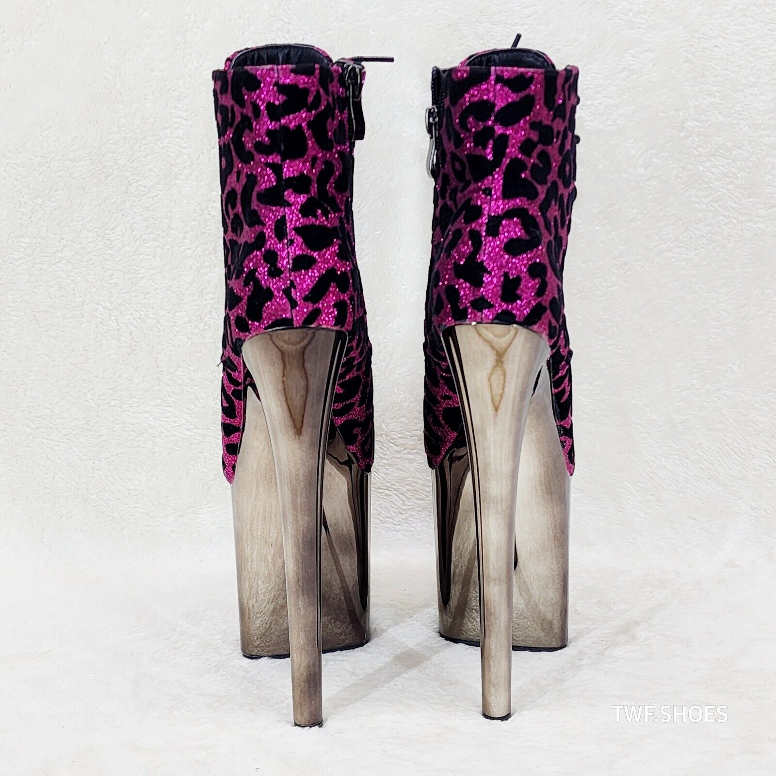Bulls Fuchsia Leopard Chrome Platform High Heel Ankle Boots - Totally Wicked Footwear