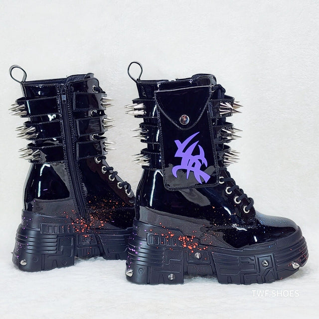 Anthony Wang Blackest Night Patent Spatter Cyber Punk Goth Platform Boots - Totally Wicked Footwear