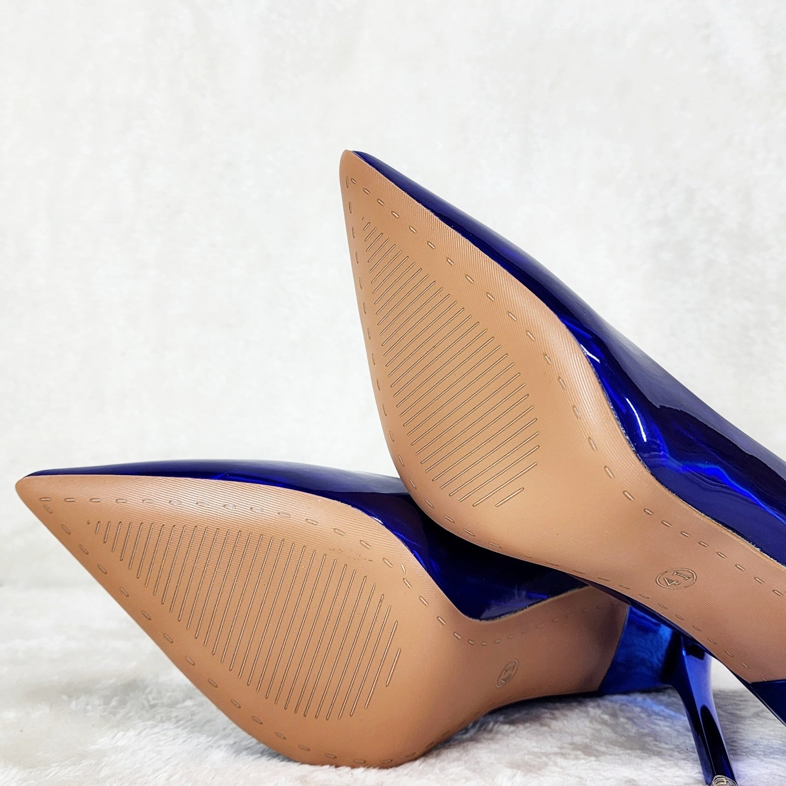 Jewels Brillant Blue Metallic Hologram 4" Heel Stiletto Shoes Pointy Toe Pumps
