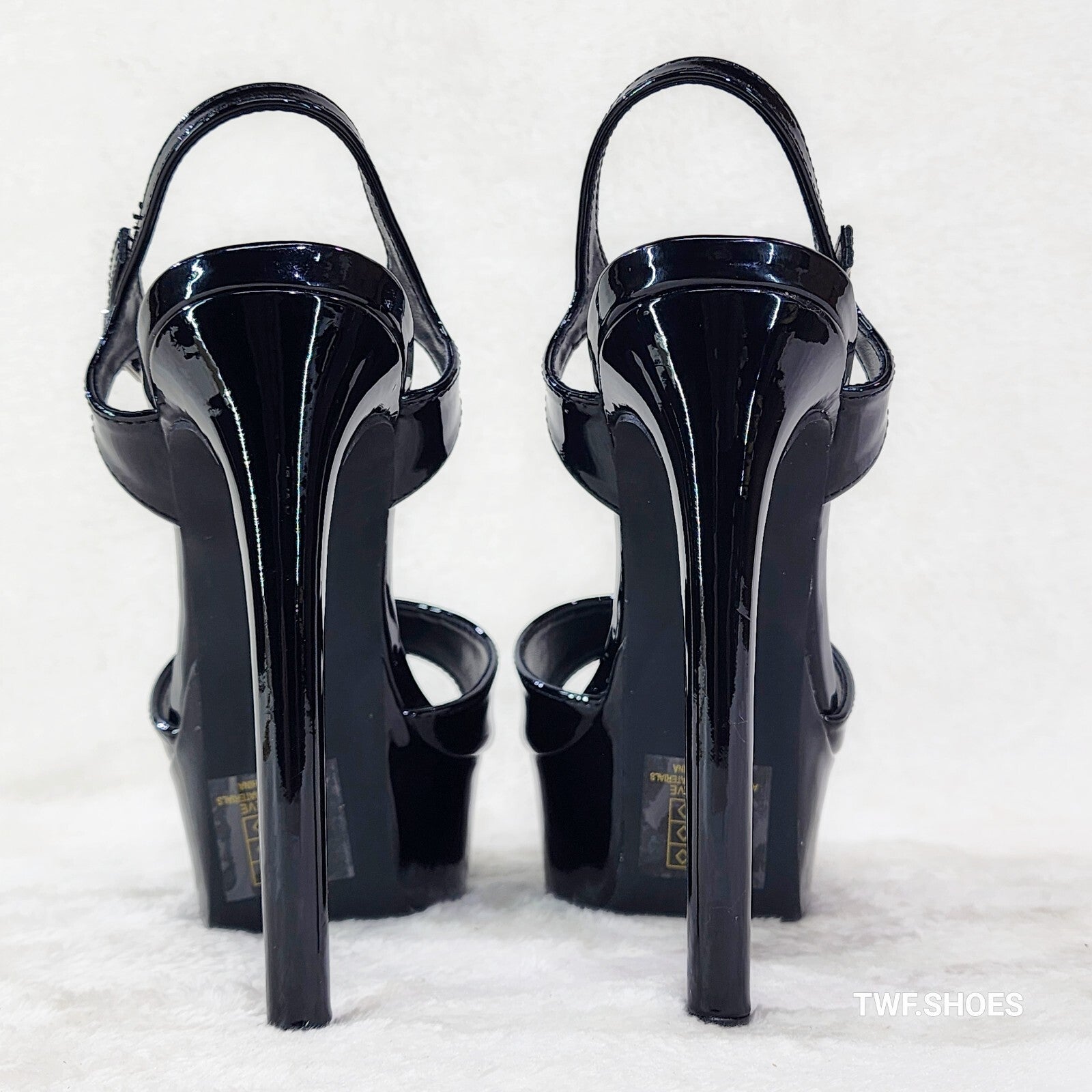 Gwen Glossy Black Patent Platform Open Toe 6" Stiletto High Heel Shoes