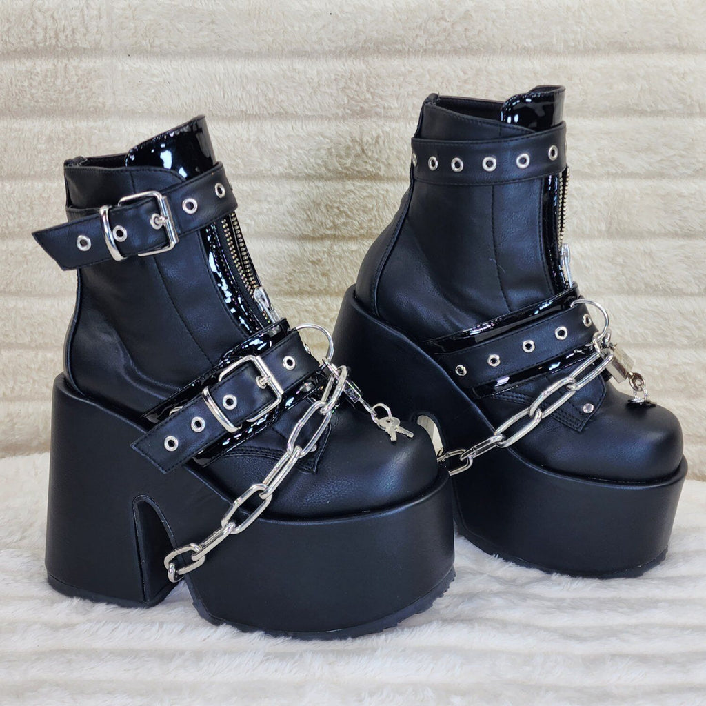 Camel 205 Chain & Padlock Platform Goth Ankle Boots Front Zipper & Straps - Totally Wicked Footwear