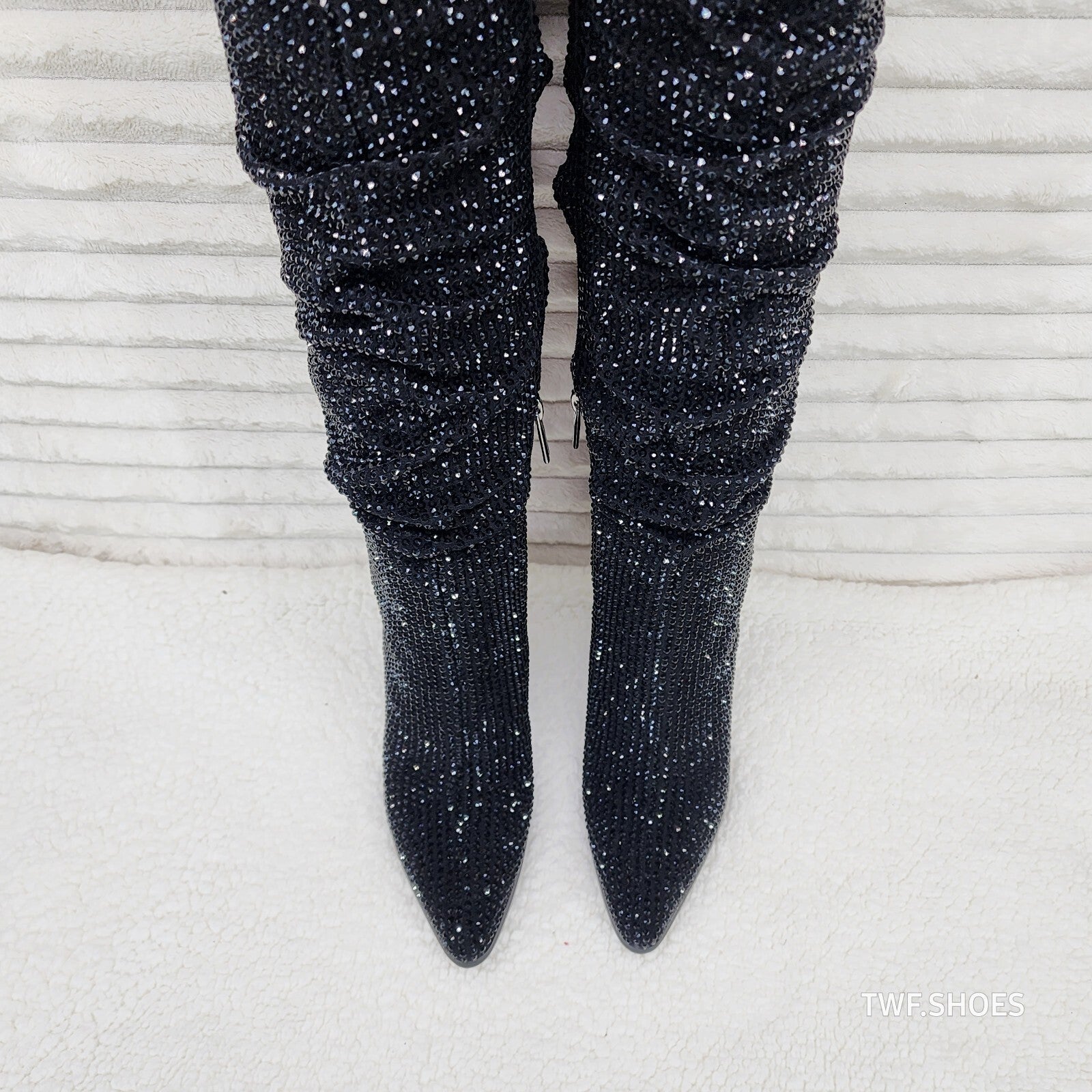 Cape Robbin Diamond Rider Black Rhinestone  Western Slouch Draped Knee Boots