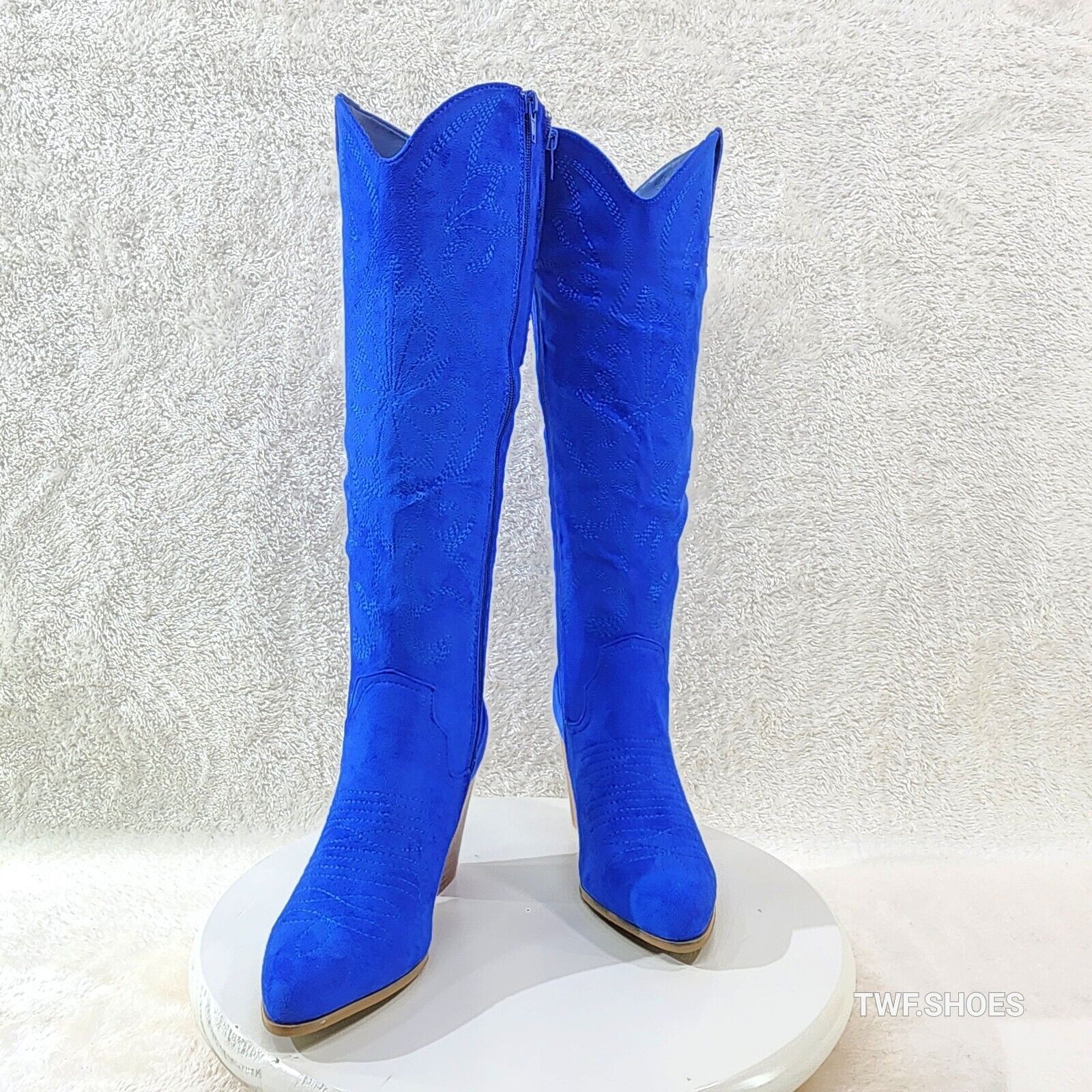 Wild Ryder Bright Deep Blue Faux Suede Country Western Cowgirl Boots - Totally Wicked Footwear