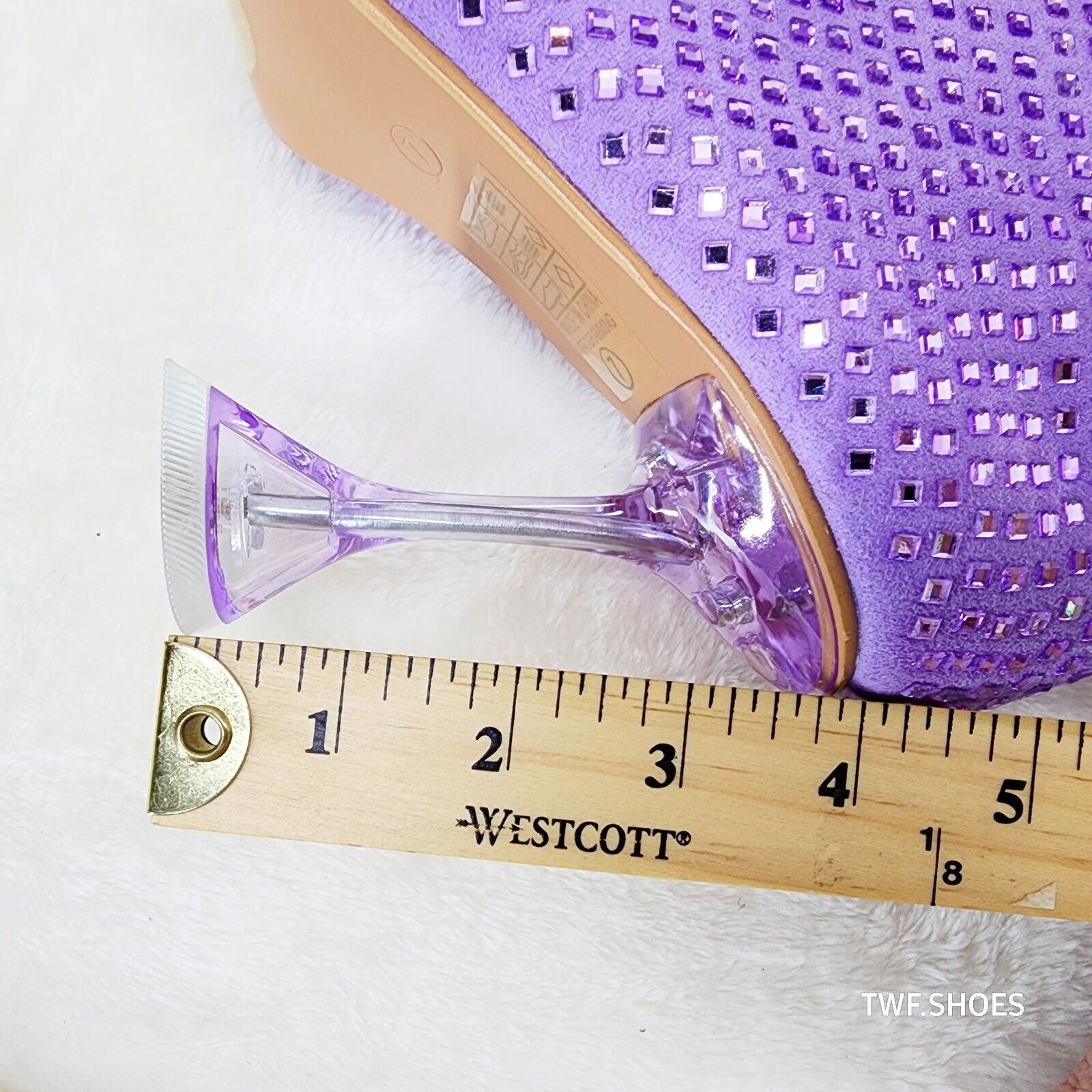 Glamour Shot Mirrored Rhinestone Tinted 4" Pyramid Heel Knee Boots Lilac Purple - Totally Wicked Footwear