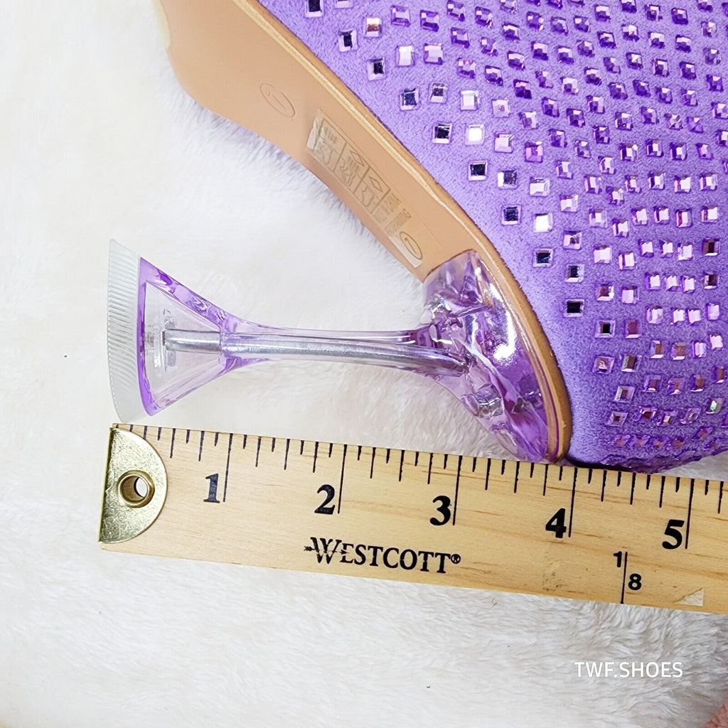 Glamour Shot Mirrored Rhinestone Tinted 4" Pyramid Heel Knee Boots Lilac Purple - Totally Wicked Footwear