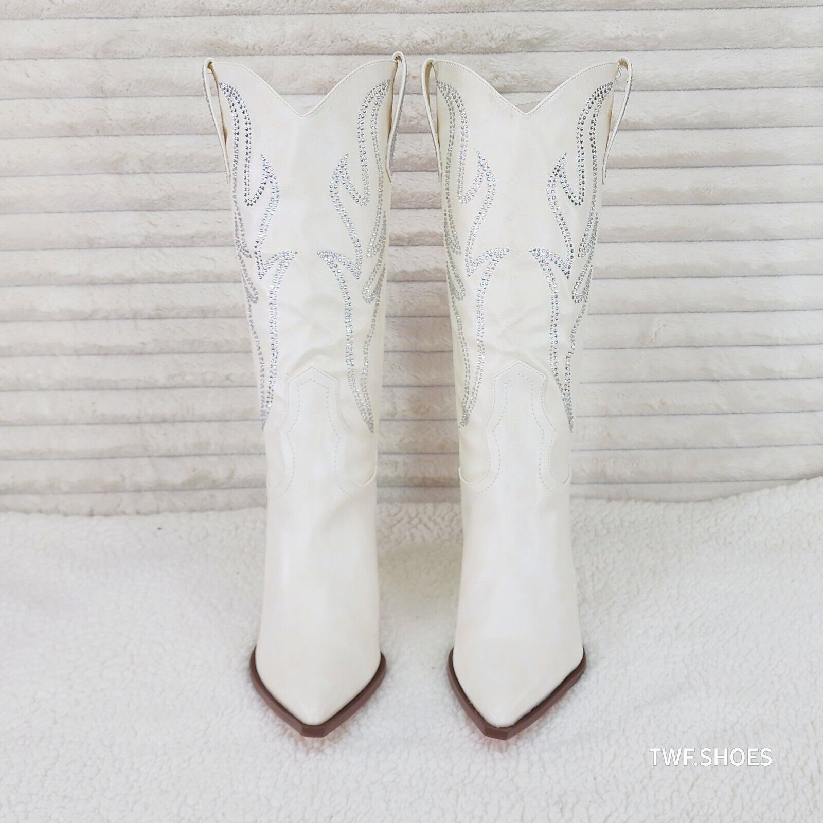 So Me Mileage Cream Ivory Rhinestone Design Western Cowgirl Boots - Totally Wicked Footwear