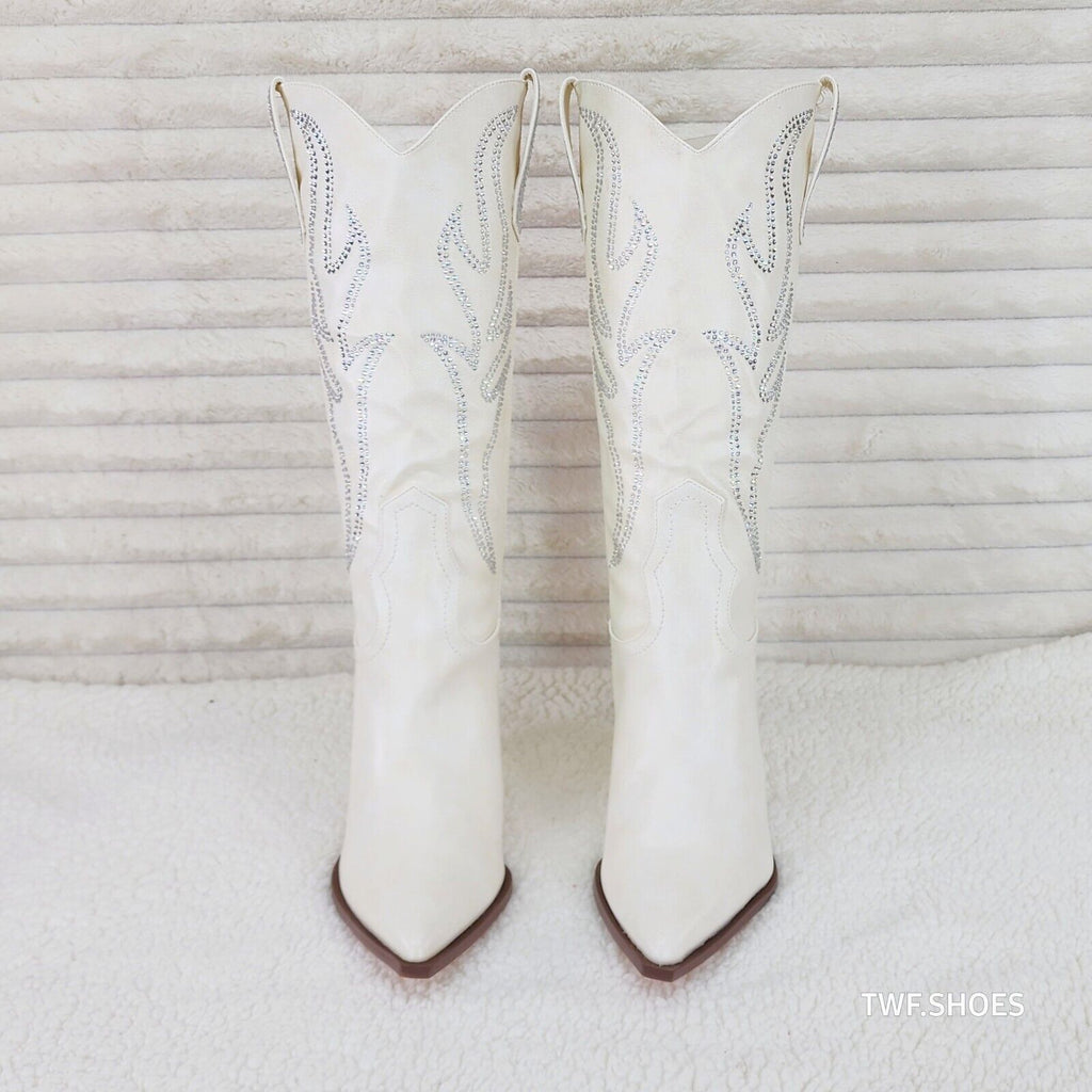 So Me Mileage Cream Ivory Rhinestone Design Western Cowgirl Boots - Totally Wicked Footwear