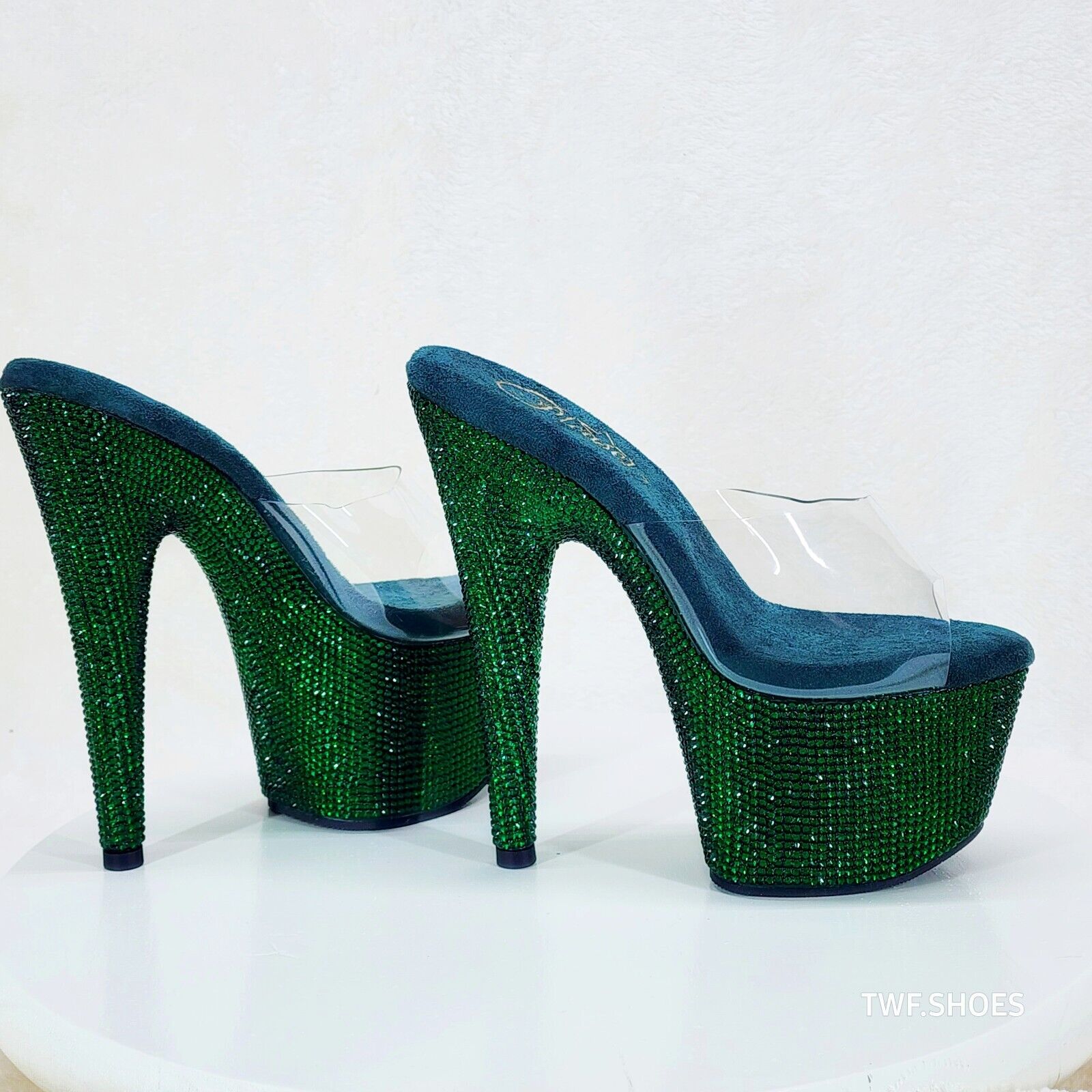 Bejeweled 712RS Emerald Green Rhinestone Platform 7" Stiletto High Heel Shoes - Totally Wicked Footwear