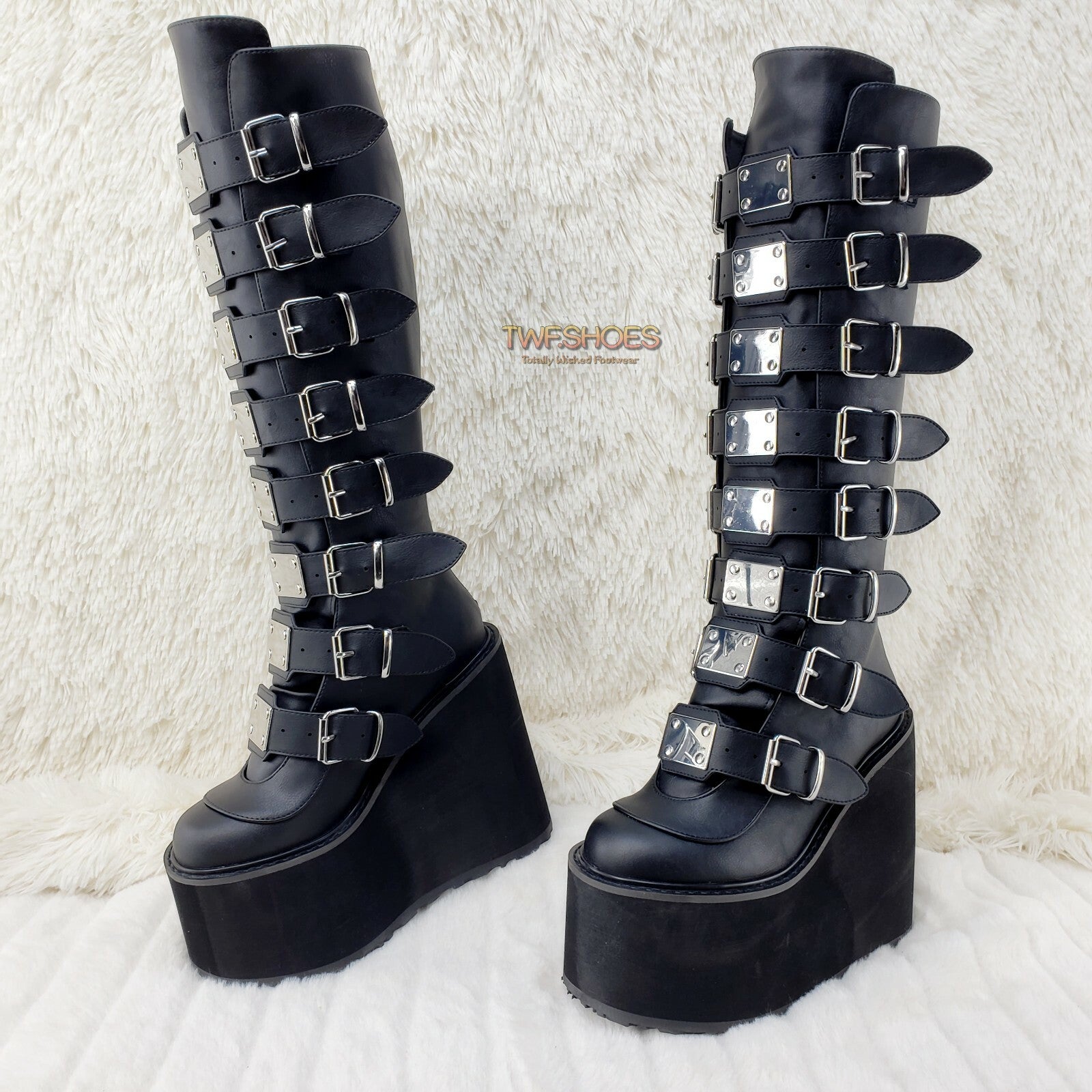 Trinity Swing 815 Black Matte Goth Knee Boot 5.5" Platform DEMONIANY