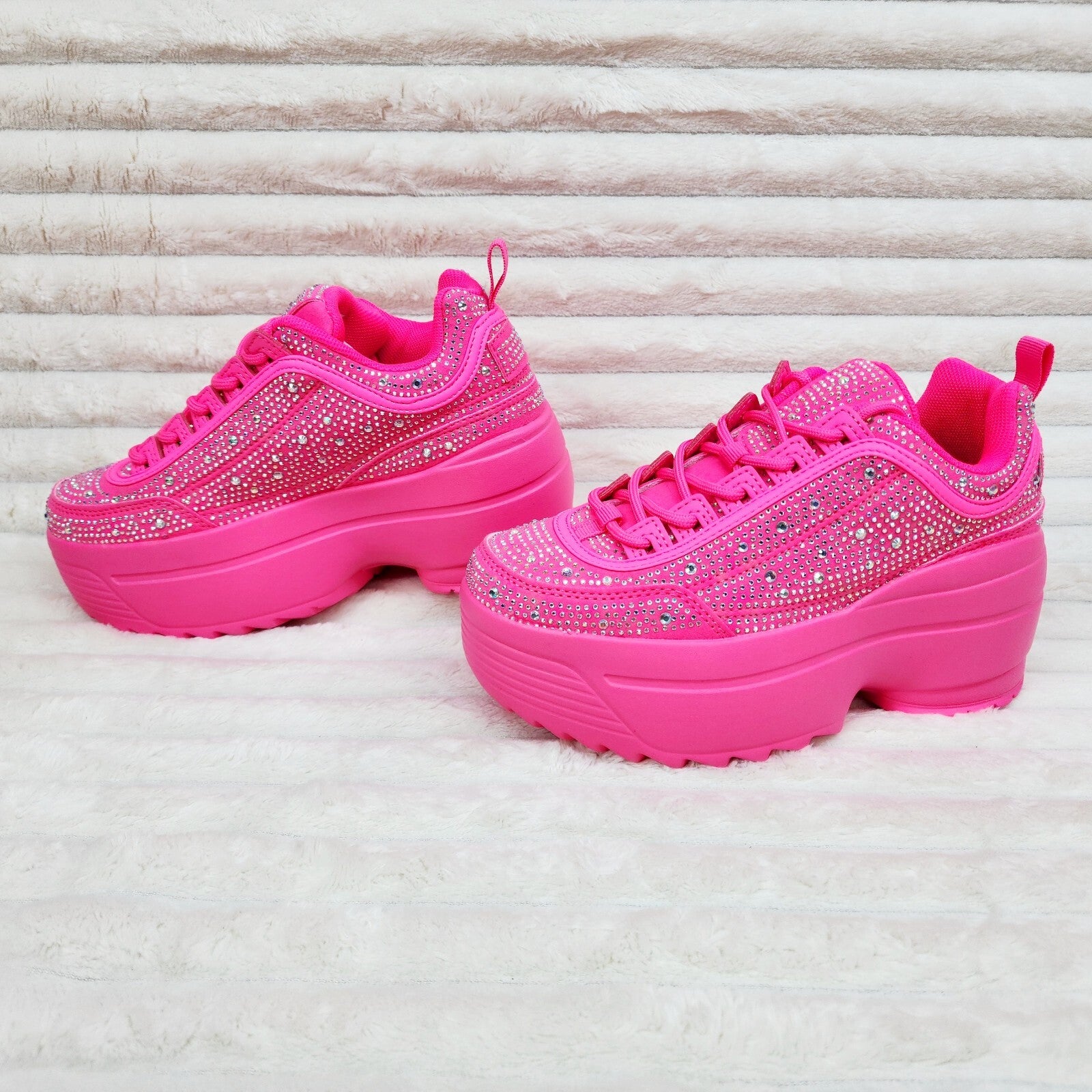 Ultra Cush Hot Pink Rhinestone Platform Sneakers