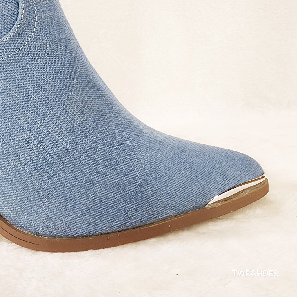 West World Denim Blue Cowgirl Country Western Ankle Boots - Totally Wicked Footwear