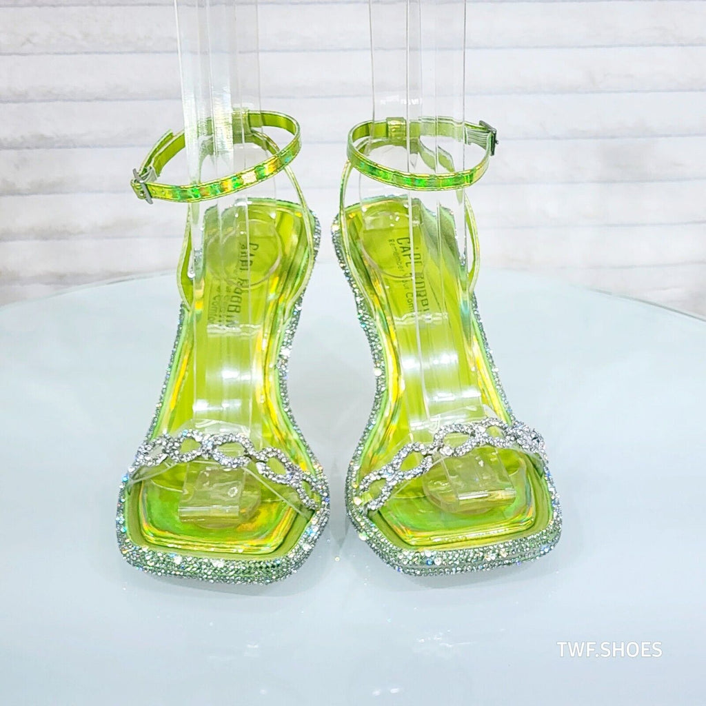 Mini .5" Rhinestone Platform Lime Green Hologram Upper Wrap Strap Heels Baily - Totally Wicked Footwear