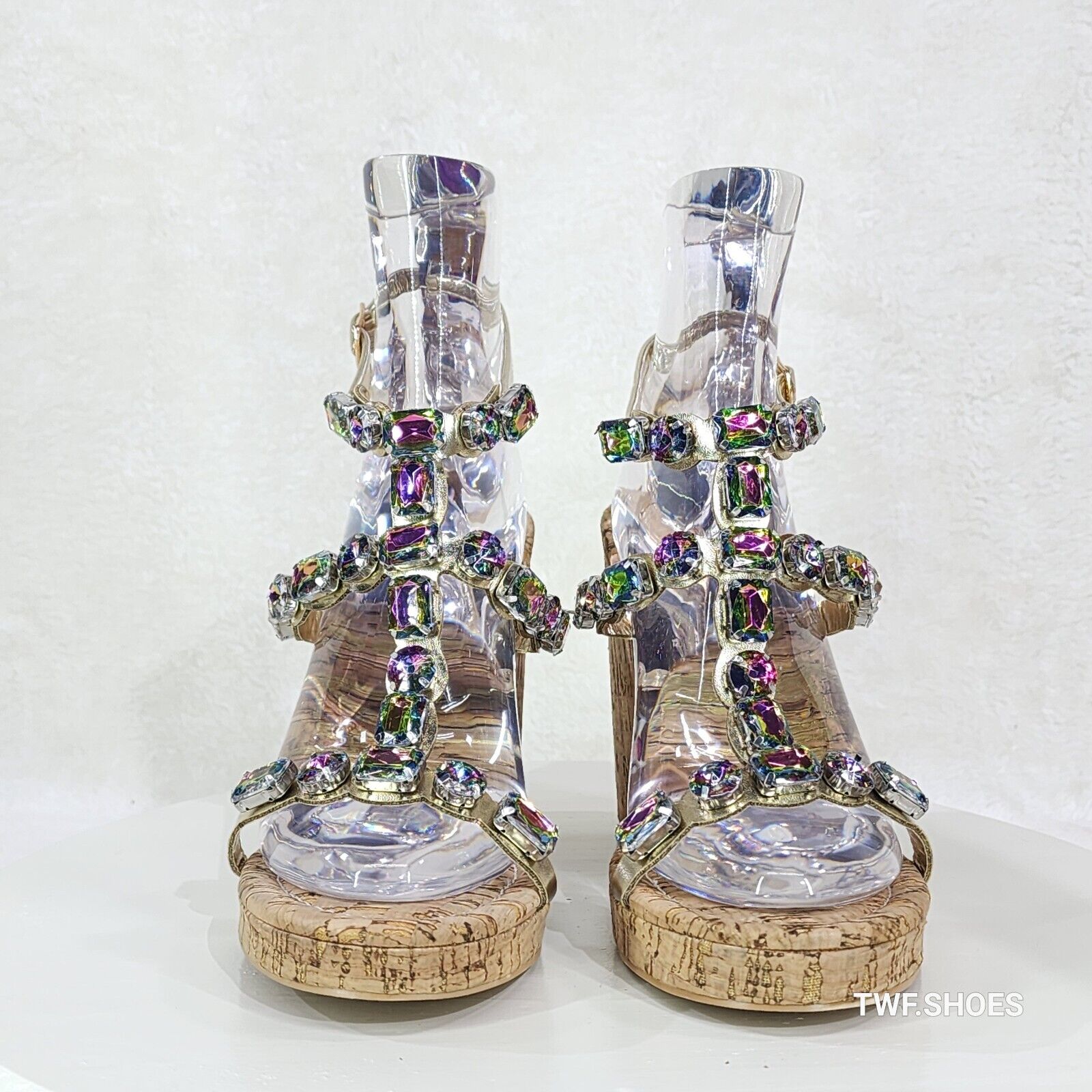 Summer Time Colorful Jeweled Cork Wedge High Heel Sandals - Totally Wicked Footwear