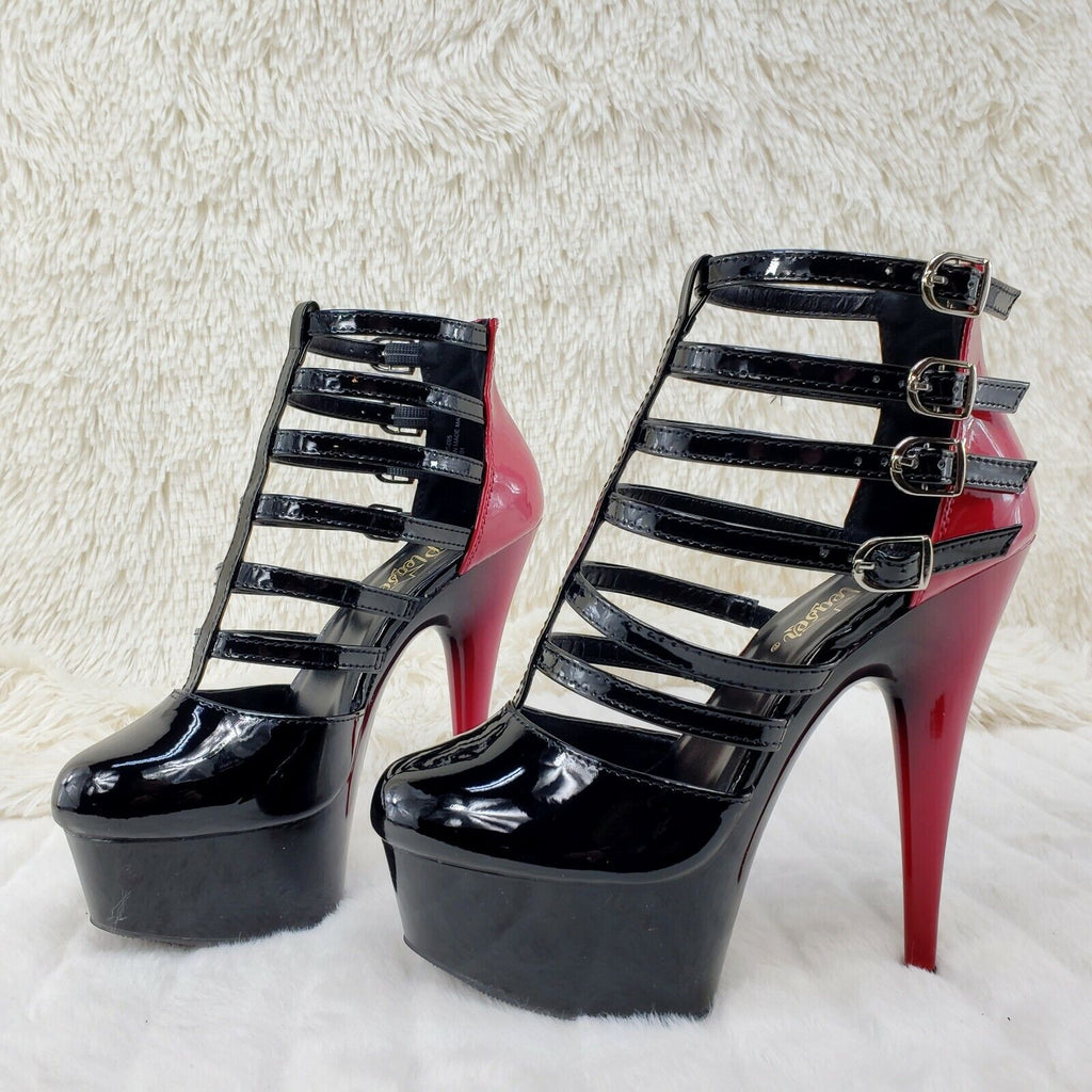 Delight 695 Black & Red Patent 6" High Heel Platform Shoes Cage Sandals NY - Totally Wicked Footwear