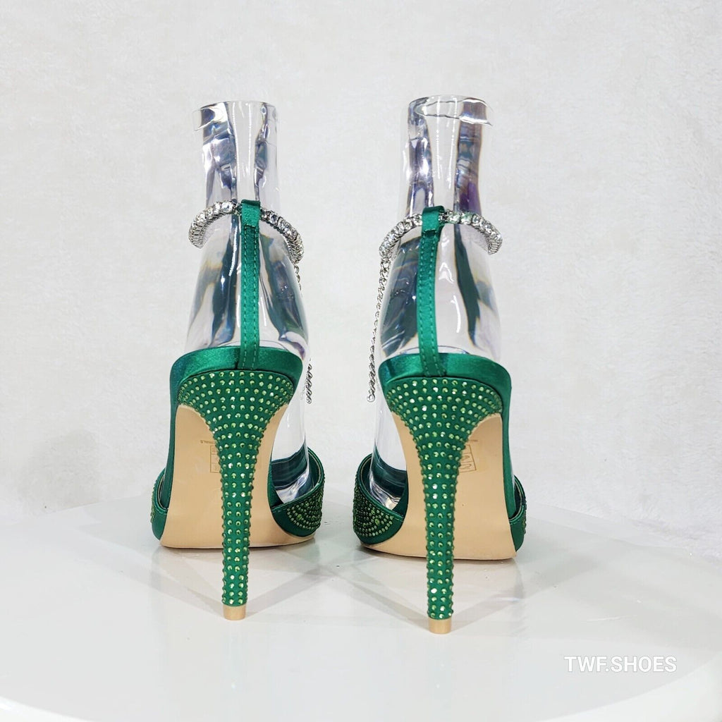 Simply Sexy Slip on Ankle Bracelet Green Rhinestone Pointy Toe High Heels Shoes