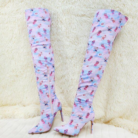 Angel Charub Tie Dye Thigh High Heel Boots Bad Girlz