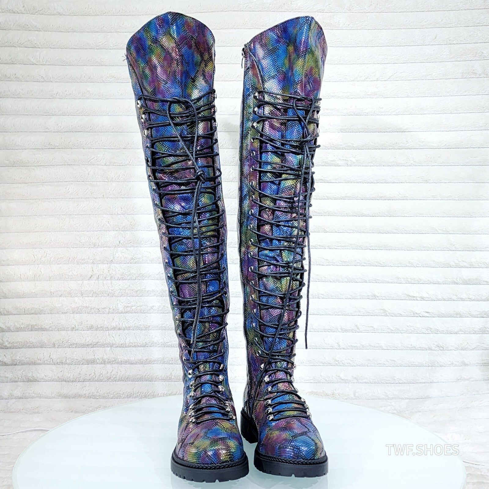 Ocho Colorful Rainbow Snake Corset Lace Over the Knee Fashion Riding Boot Travis