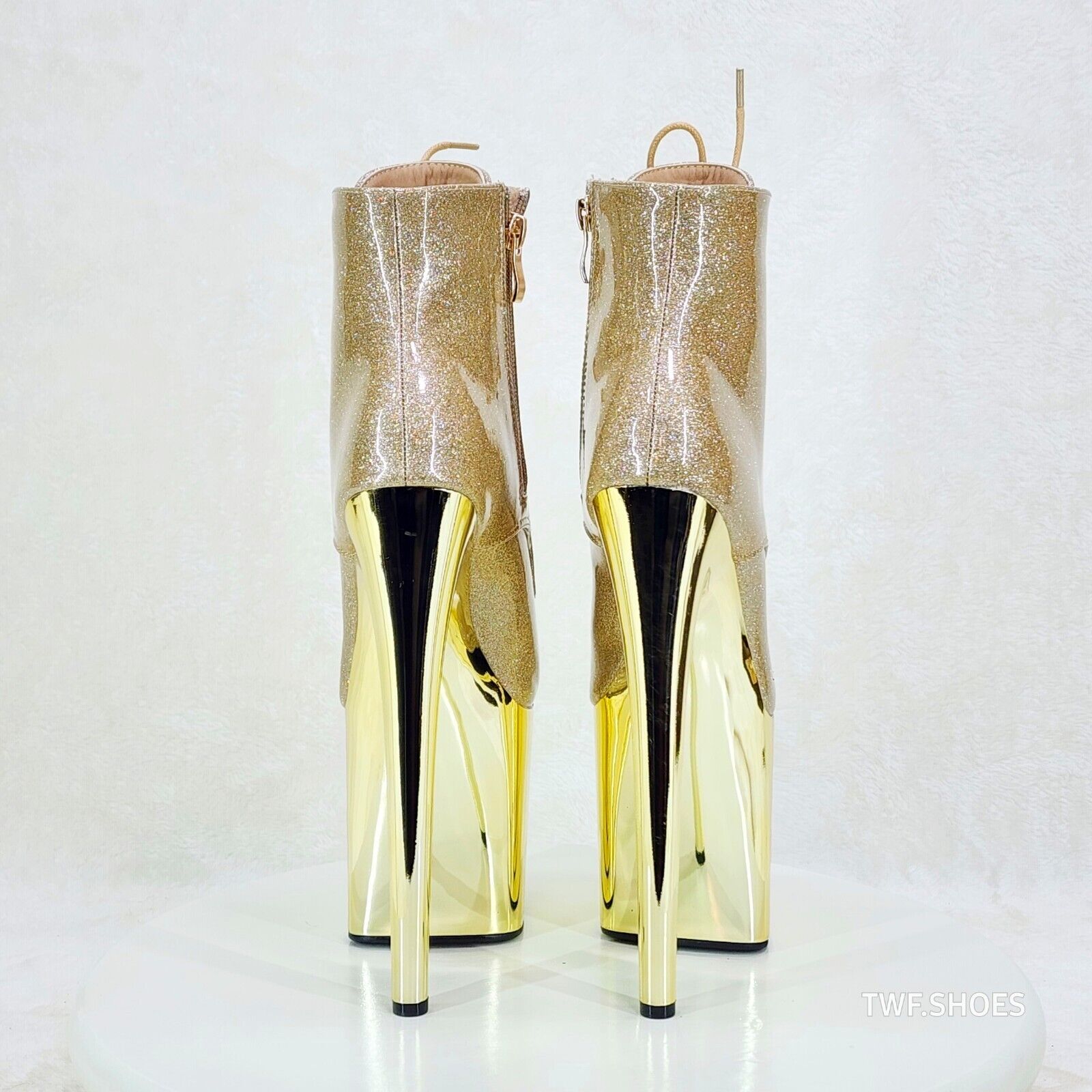 Bulls Gold Glitter Patent Chrome Platform High Heel Ankle Boots - Totally Wicked Footwear
