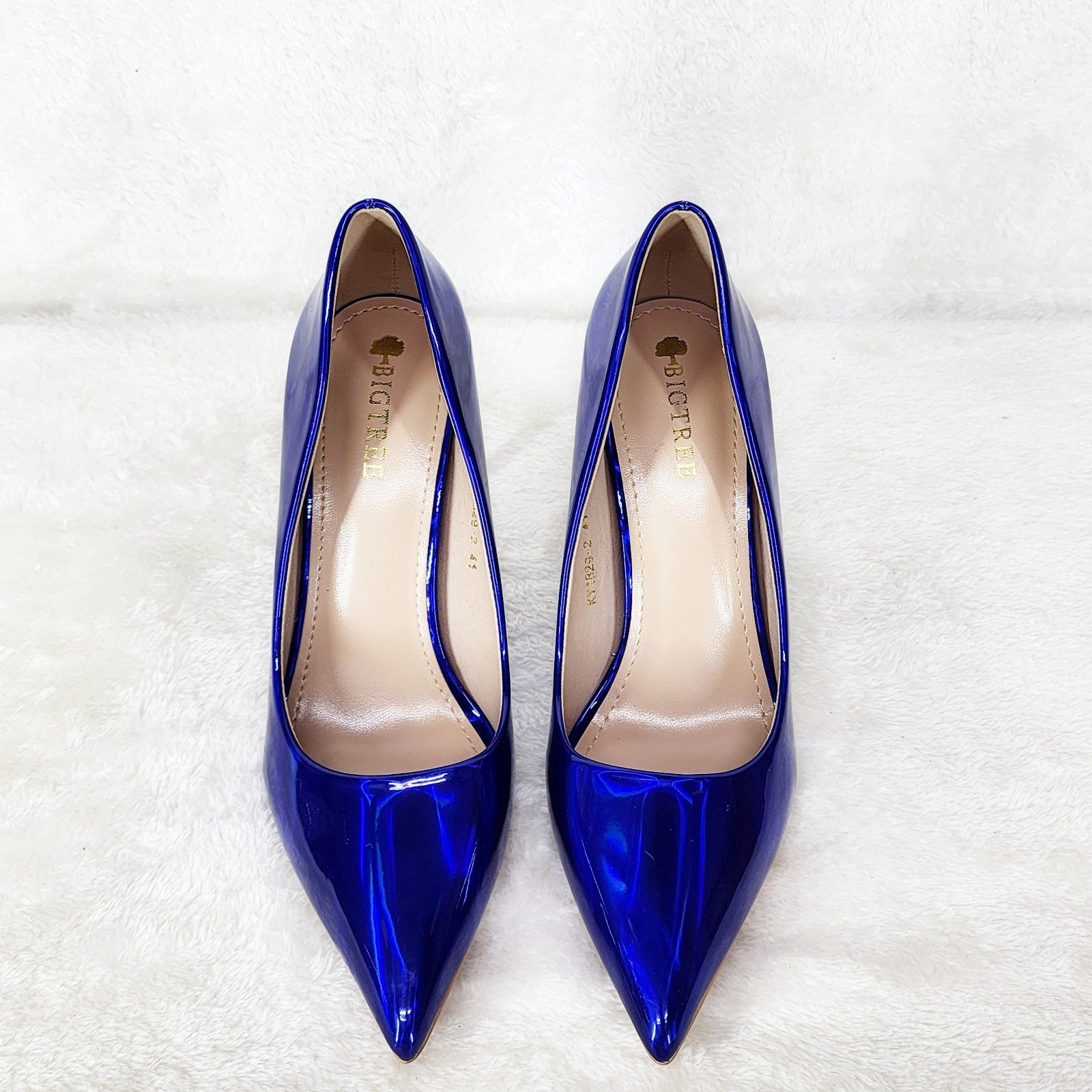 Jewels Brillant Blue Metallic Hologram 4" Heel Stiletto Shoes Pointy Toe Pumps