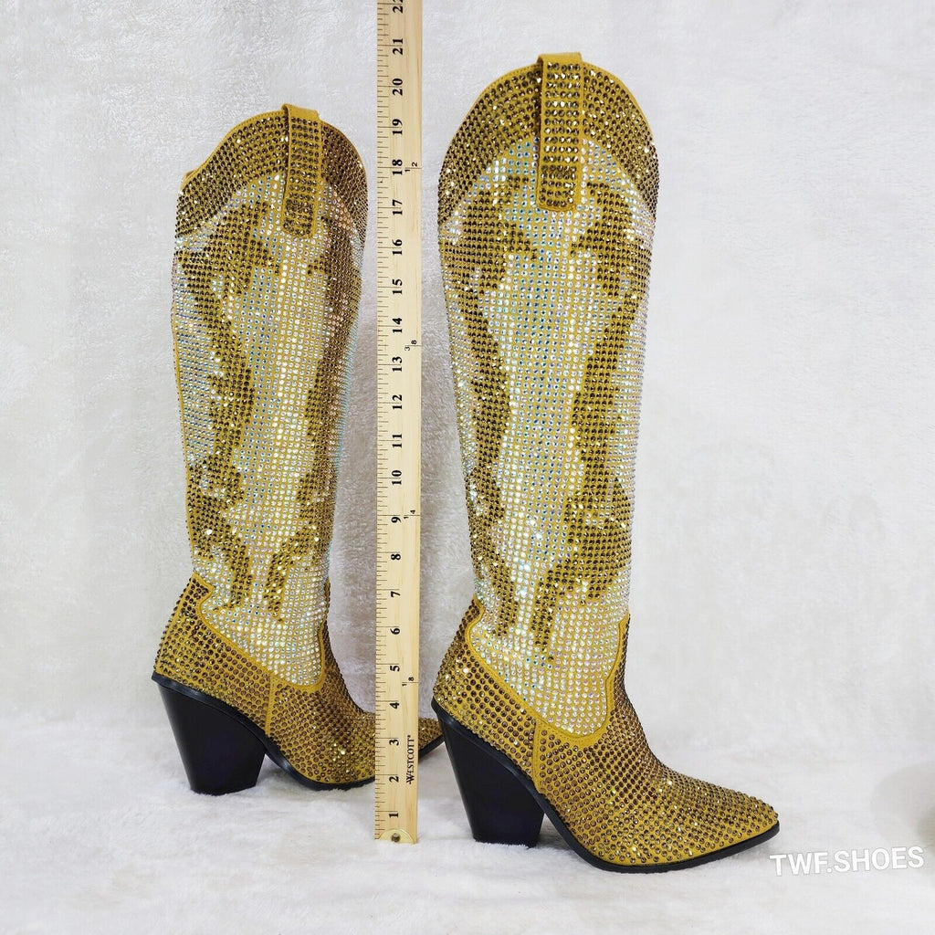 Martina Gold Rhinestones Country Western Glamour Cowgirl Boots - Totally Wicked Footwear