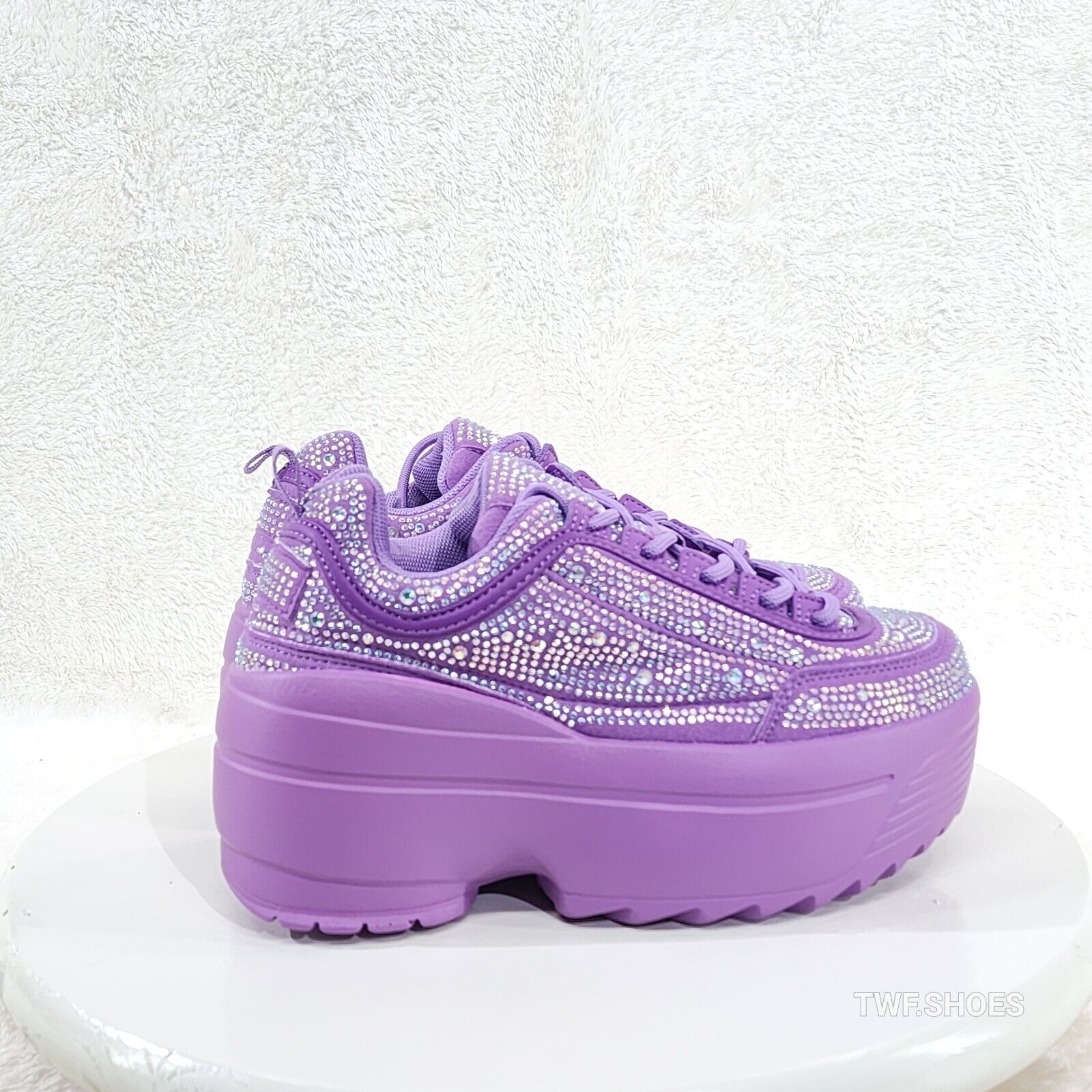 Cush Baby 2 Lilac Purple Rhinestone Platform Sneakers - Totally Wicked Footwear