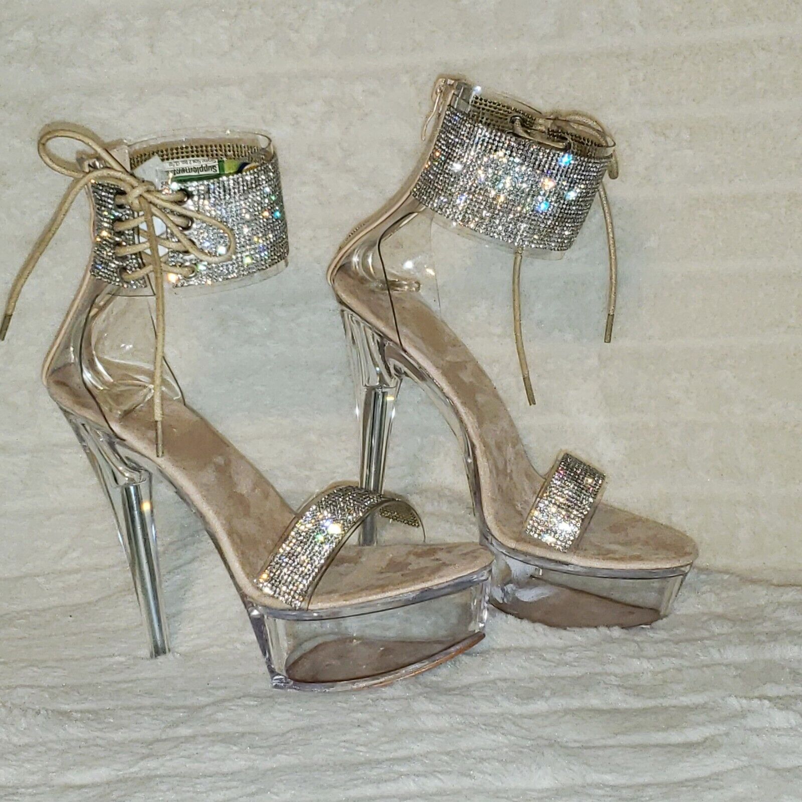 Sparkle Affair Clear Platform Rhinestone Ankle Cuff High Heel Shoes - Totally Wicked Footwear