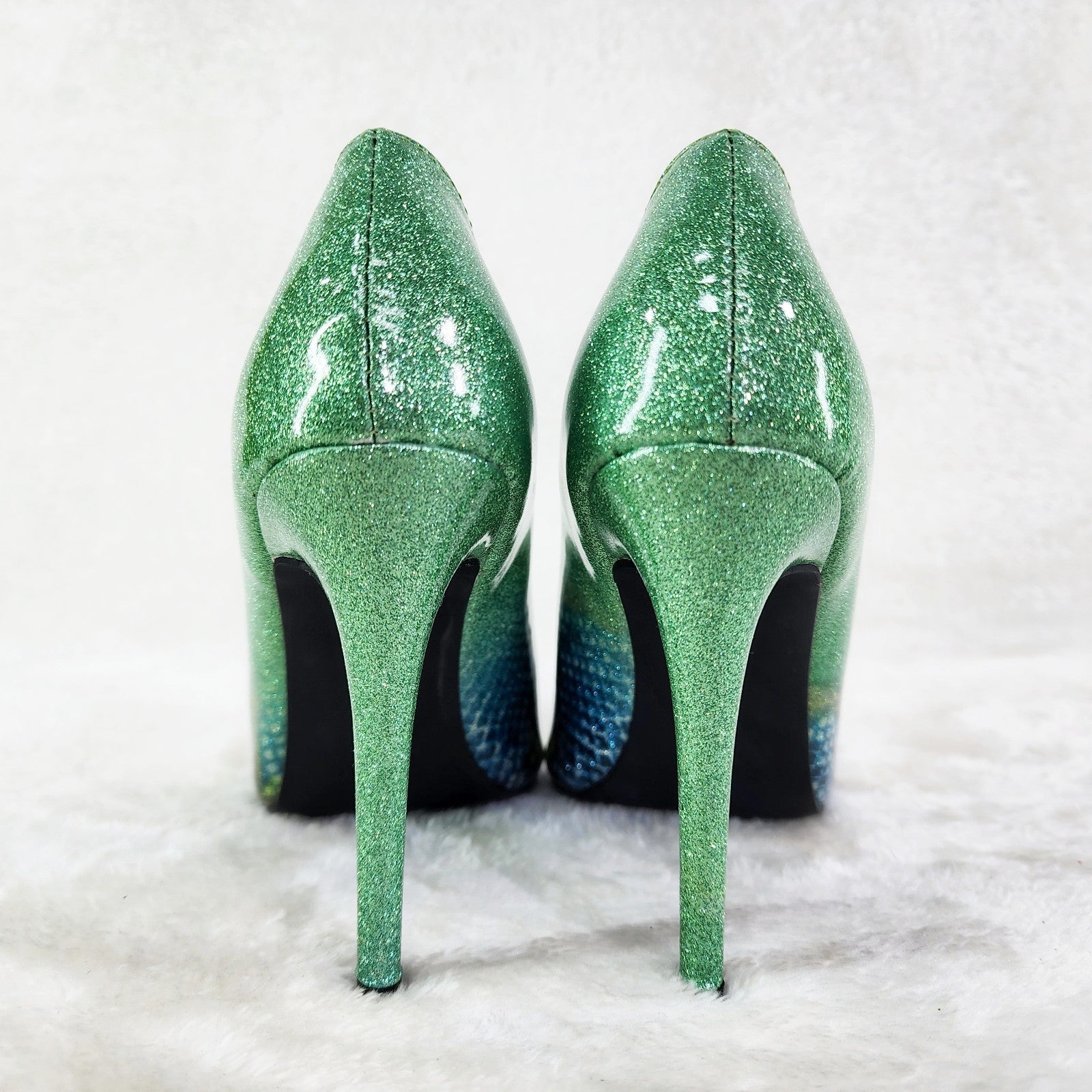 Fabio Green Glitter Ombre  Patent 4" High Heel Shoes Pointy Toe Pump US 7-13