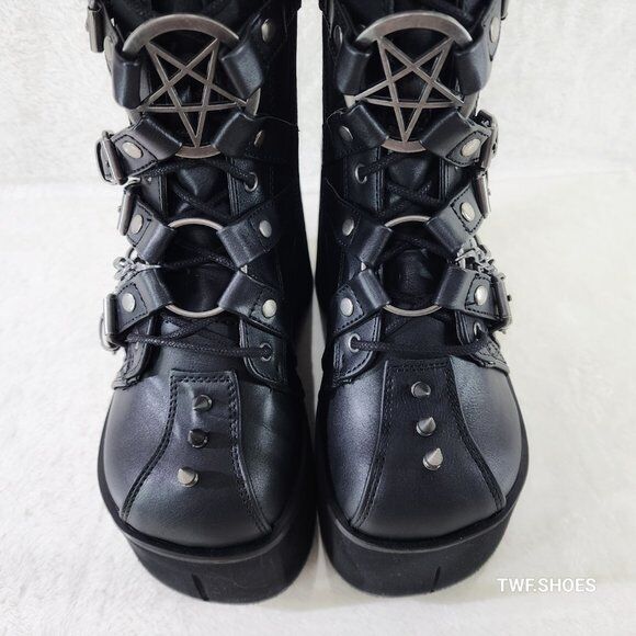 Demonia Kera Goth Platform Wedge Ankle Boots With Chain Charms & Pentagram - Totally Wicked Footwear