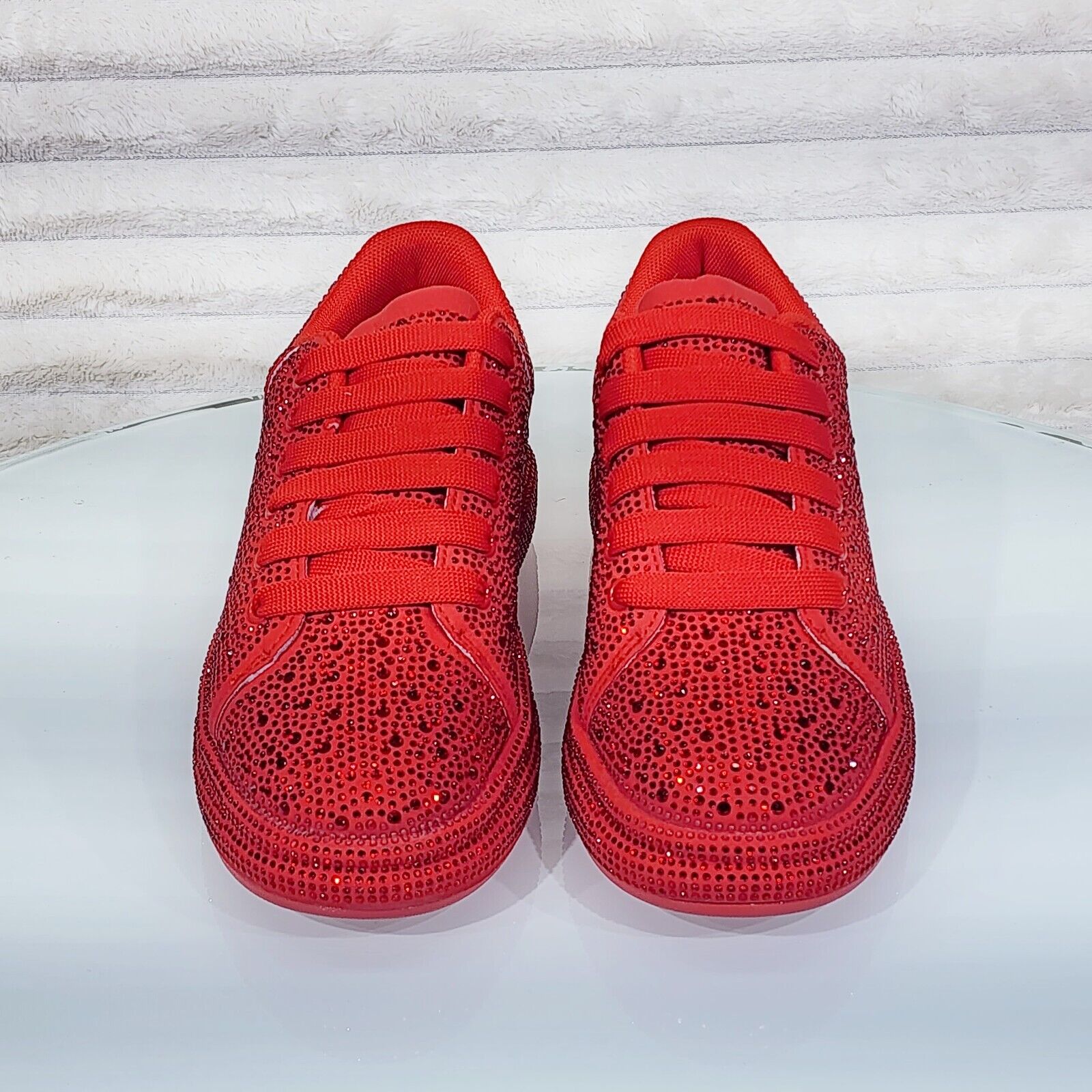 Dazzle Cush Red Rhinestone Comfy Platform Sneakers Tennis Shoes - Totally Wicked Footwear