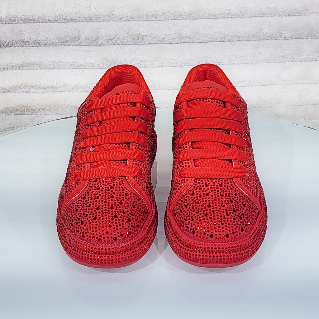 Dazzle Cush Red Rhinestone Comfy Platform Sneakers Tennis Shoes - Totally Wicked Footwear