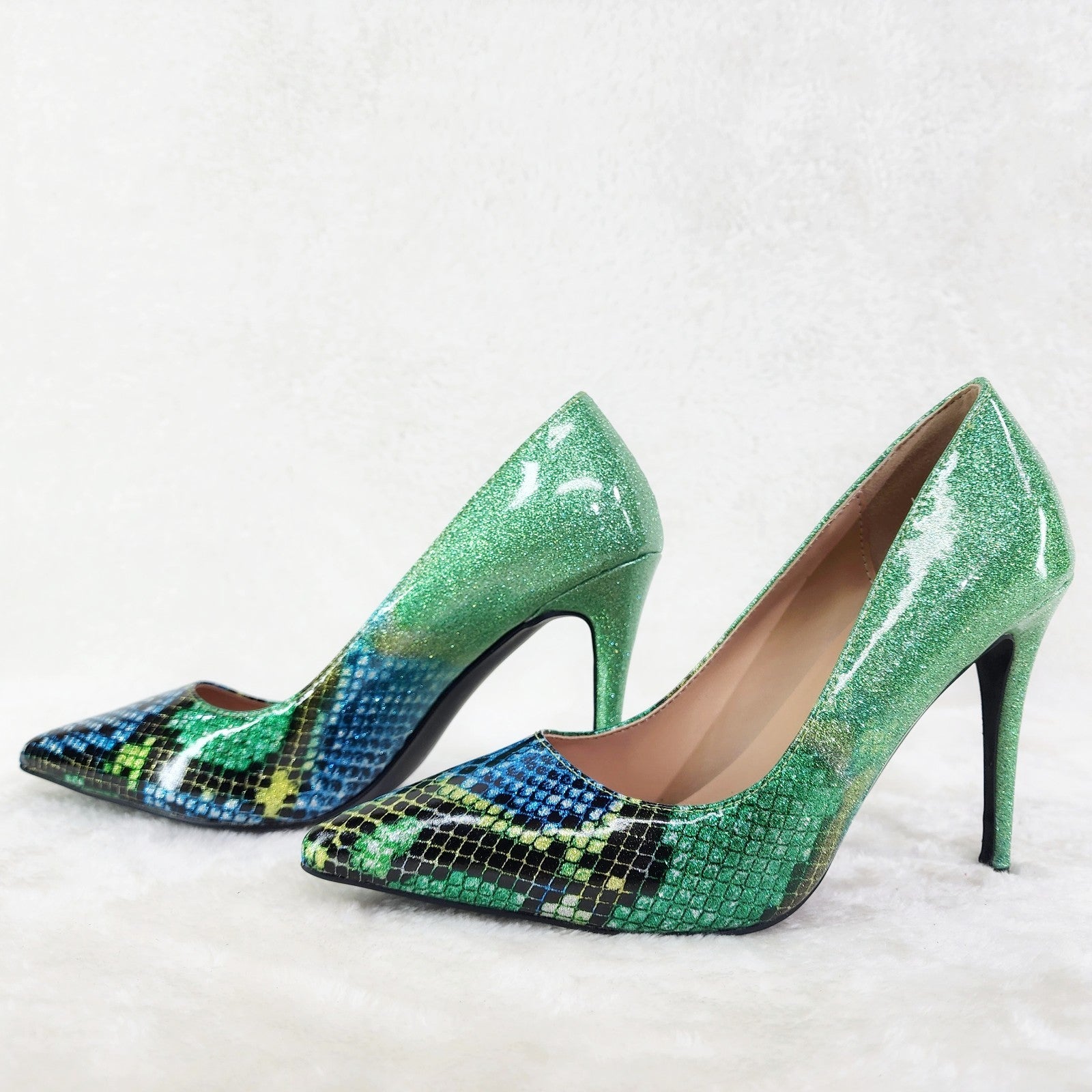 Fabio Green Glitter Ombre  Patent 4" High Heel Shoes Pointy Toe Pump US 7-13