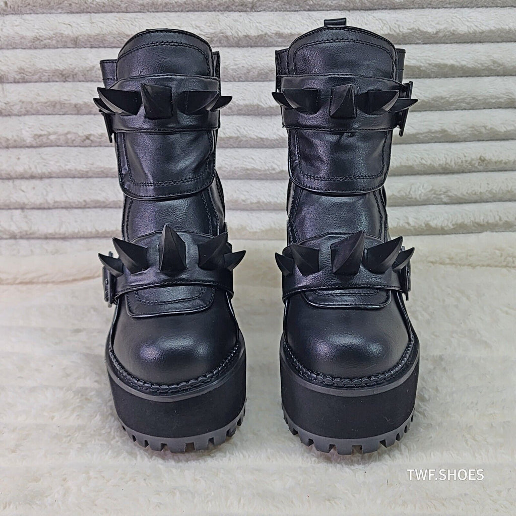Demonia Assault Black Matte Claw Spiked Platform Ankle Boots Goth Biker Grunge - Totally Wicked Footwear