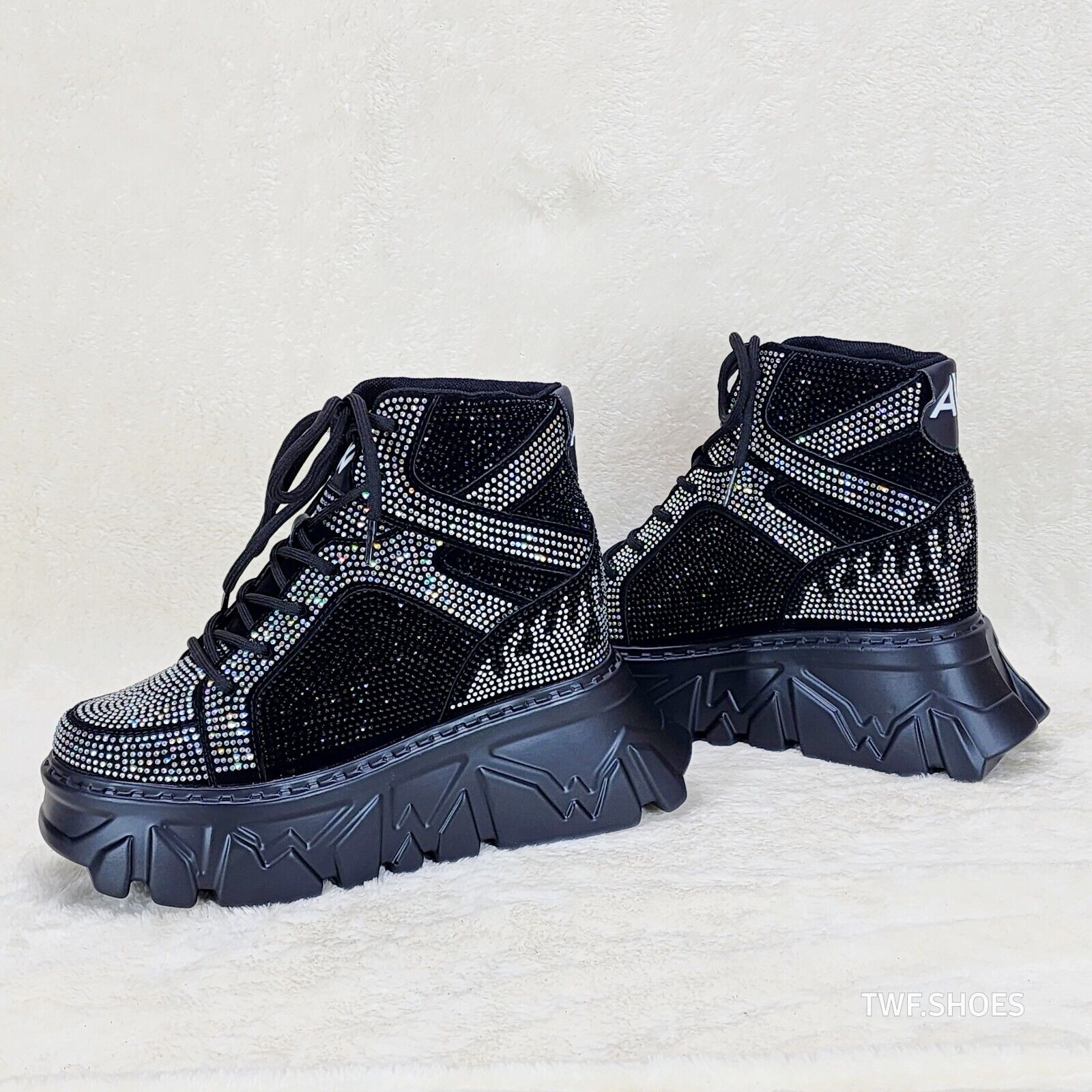 Anthony Wang Berry Silver & Black Rhinestone Platform Hidden Wedge Sneakers - Totally Wicked Footwear