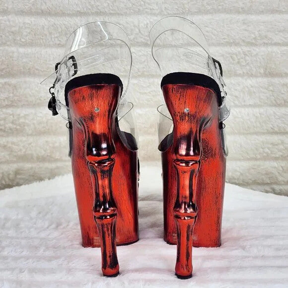 Rapture Clear Metallic Red Skull & Bones 8" High Heel Platform Shoes - Totally Wicked Footwear