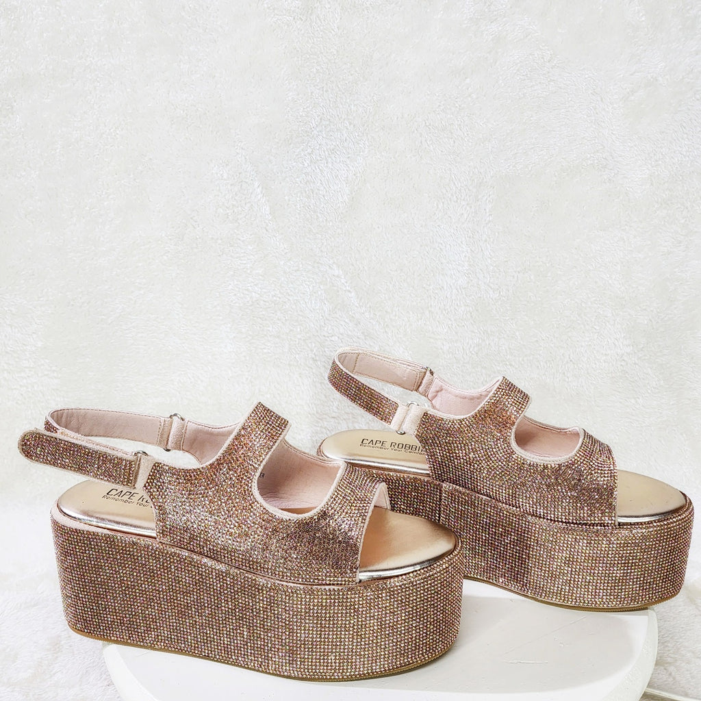 Oh Yeah Rose Gold 3" Platform Sparkling Rhinestone Flatform Slingback Sandals - Totally Wicked Footwear