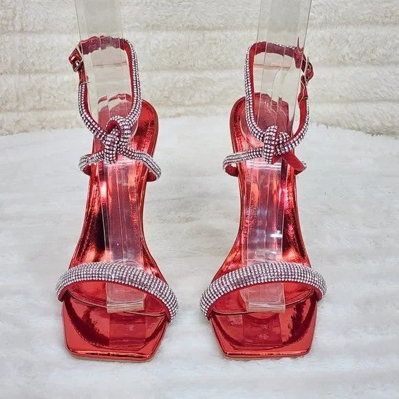 Lexton Red Metallic Knotted Strap Rhinestone Stiletto High Heels Sandal NEW - Totally Wicked Footwear