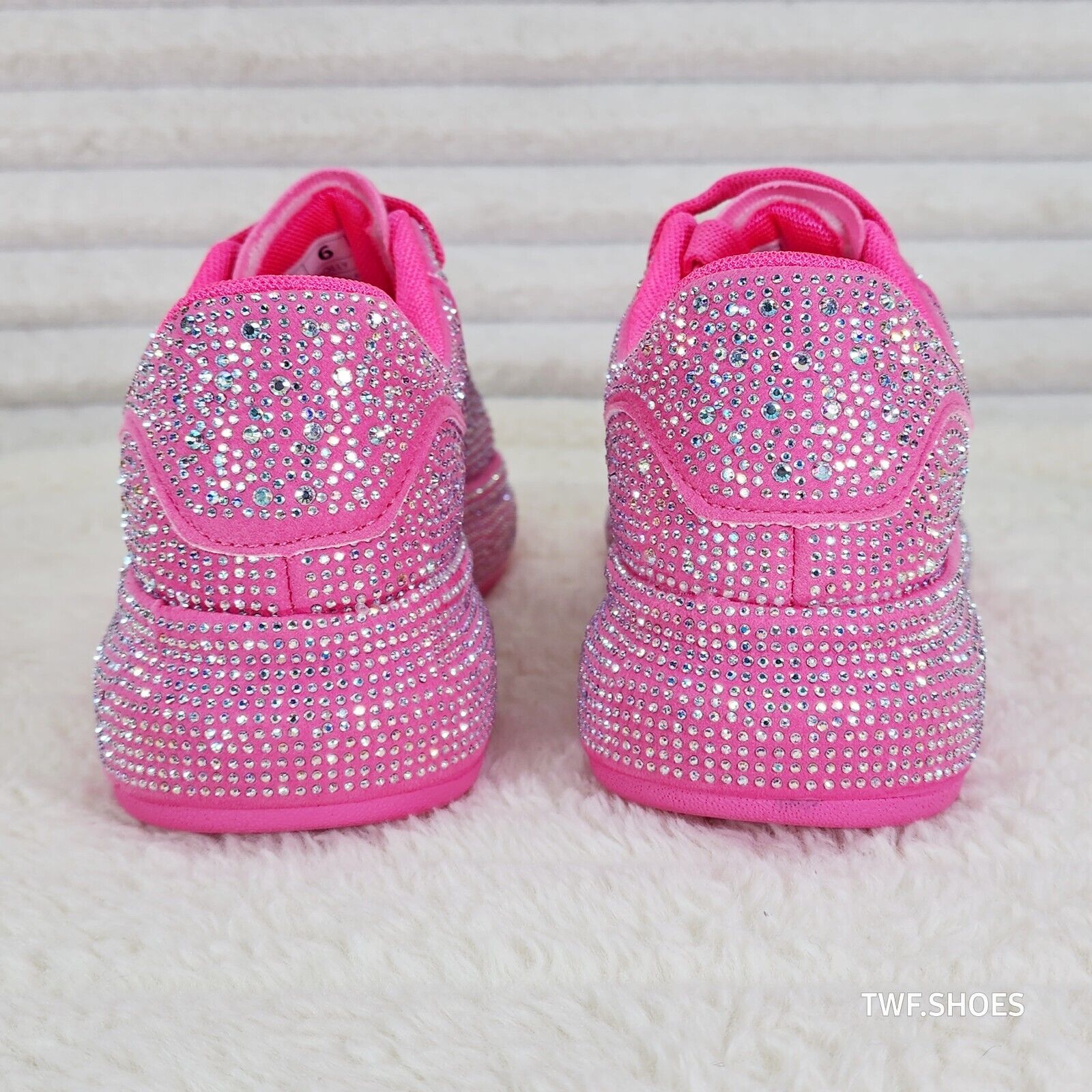 Dazzle Cush Bright Hot Pink Neon Rhinestone Comfy Platform Sneakers Tennis Shoes - Totally Wicked Footwear