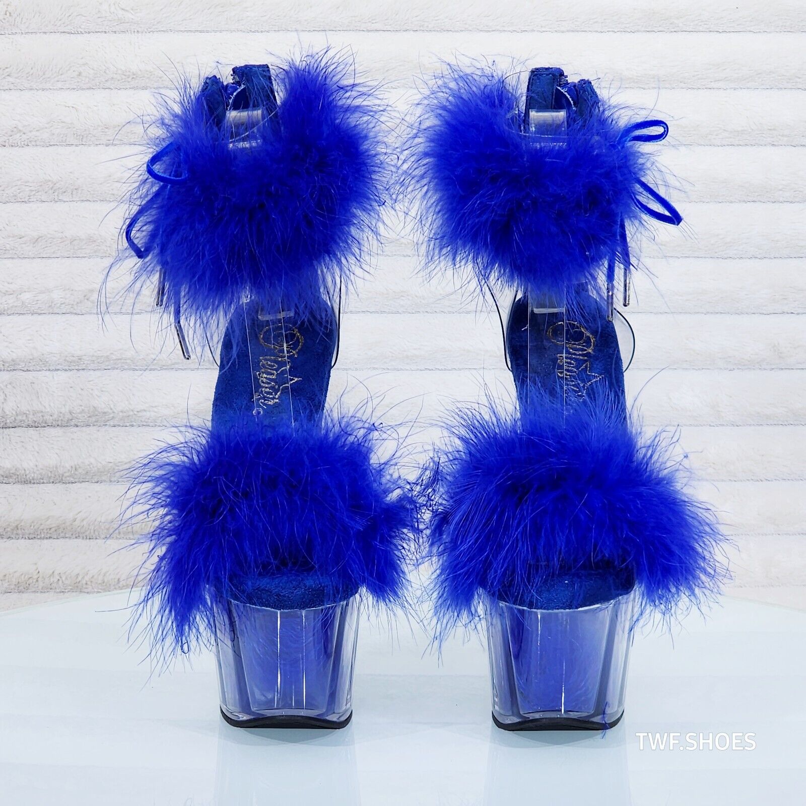 Adore 724 Brilliant Blue Marabou Platform Shoes Sandals 7" High Heel Shoes NY - Totally Wicked Footwear