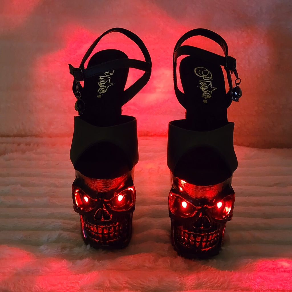 Rapture Clear Metallic Red Skull & Bones 8" High Heel Platform Shoes - Totally Wicked Footwear