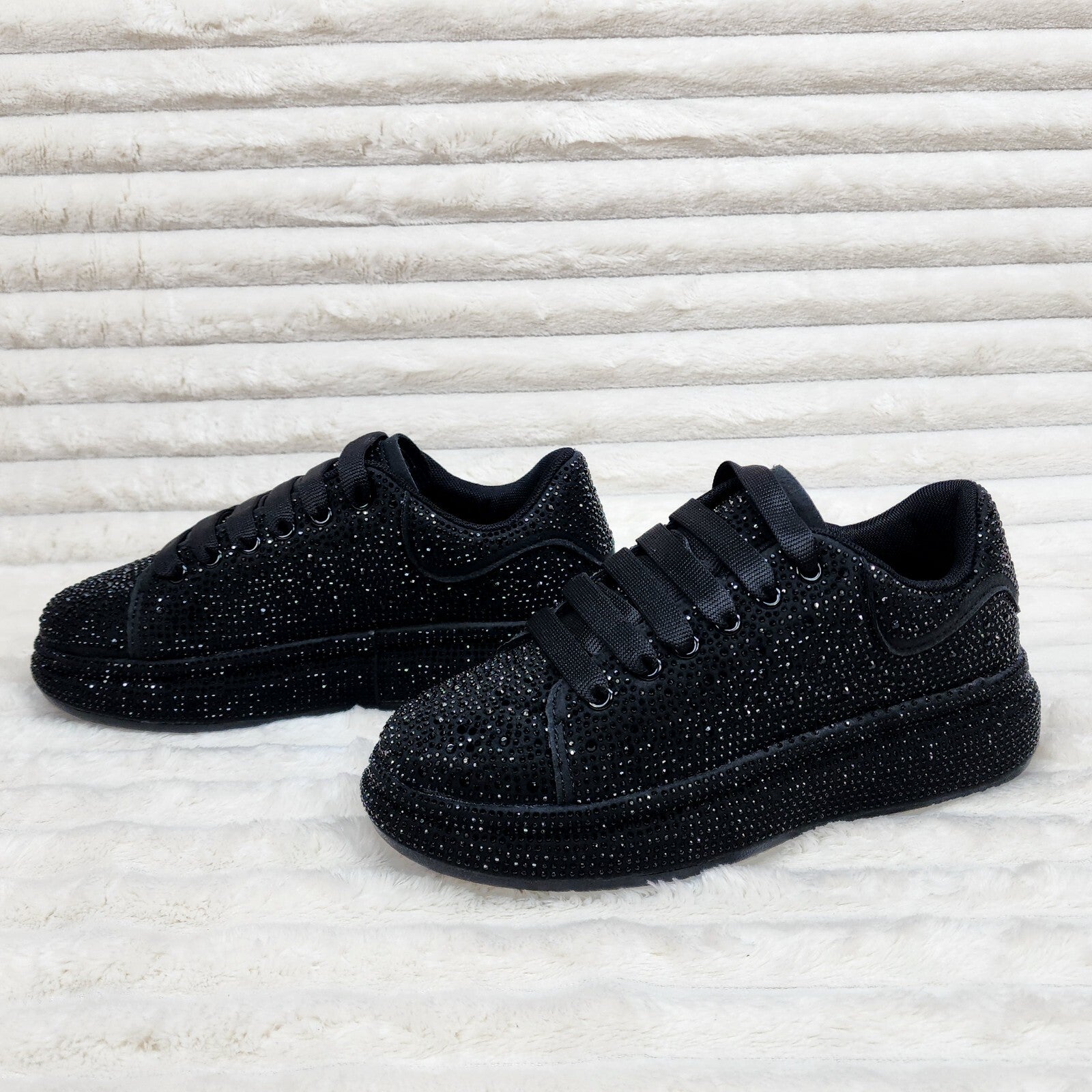 Dazzle Cush Black Rhinestone Platform Sneakers Tennis Shoes