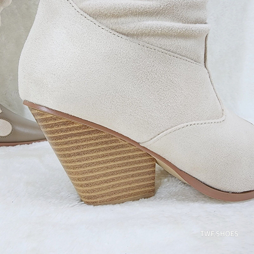 Iconic Country Western Thigh high Cowgirl Boots Cream Taupe Trim - Totally Wicked Footwear