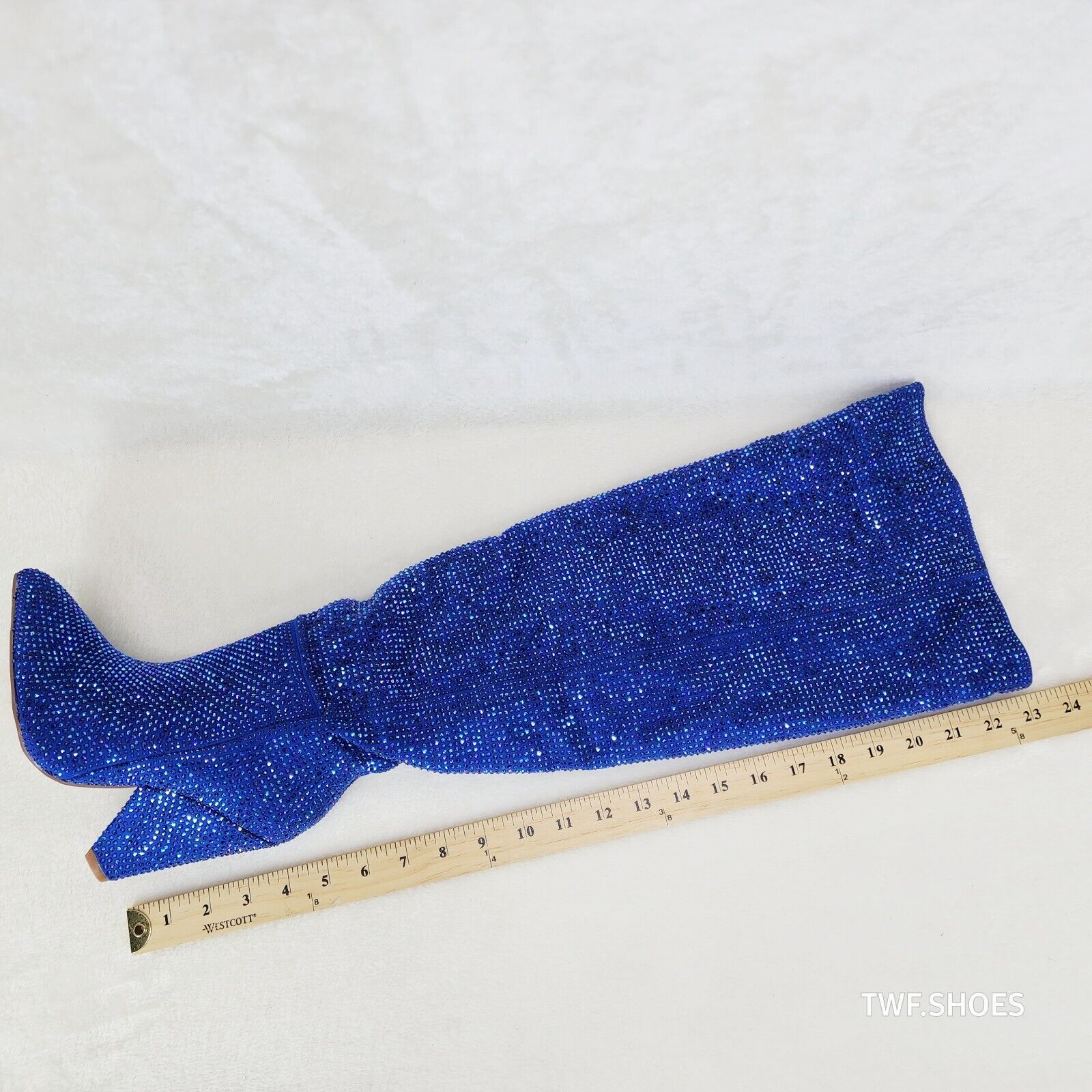 Vegas Blue Rhinestone Over the Knee Thigh boots 4.25" Heels Party Boots - Totally Wicked Footwear